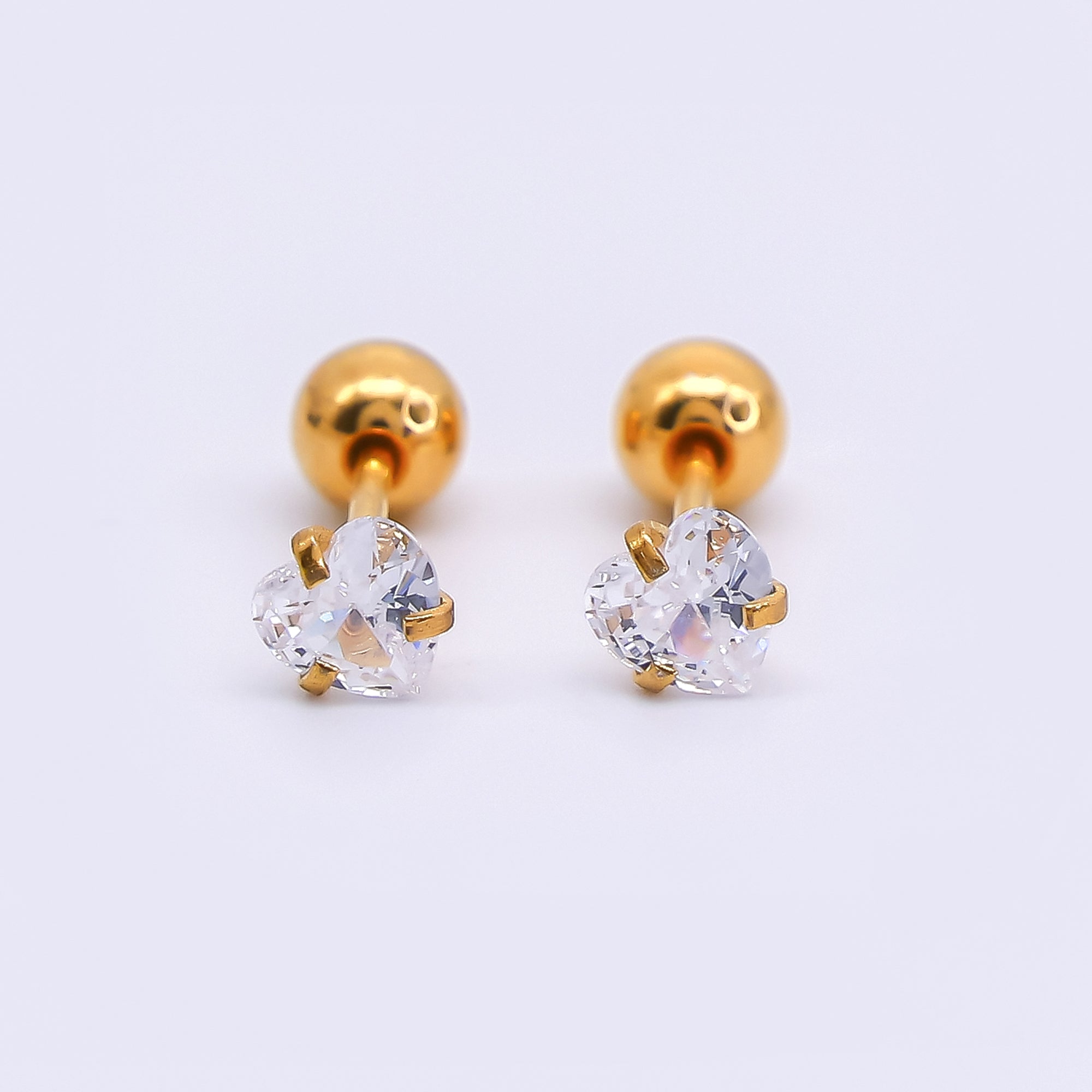 Gold Stainless Steel Heart-Shaped CZ Stud Earrings in Various Sizes | AB1576 - AB1578, AB1588