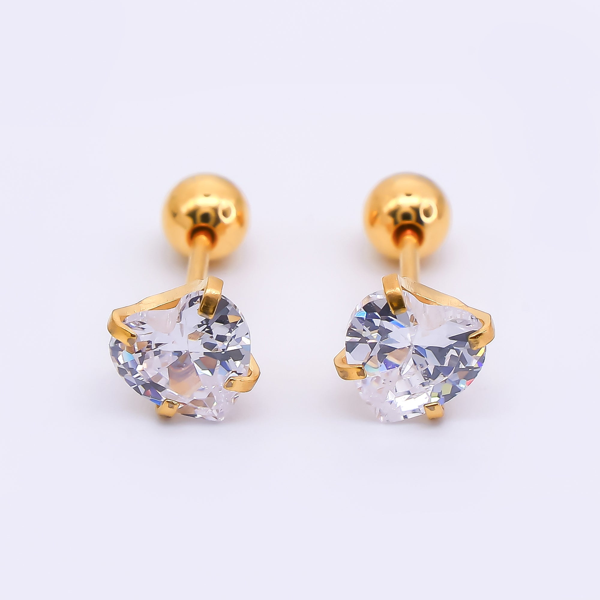 Gold Stainless Steel Heart-Shaped CZ Stud Earrings in Various Sizes | AB1576 - AB1578, AB1588