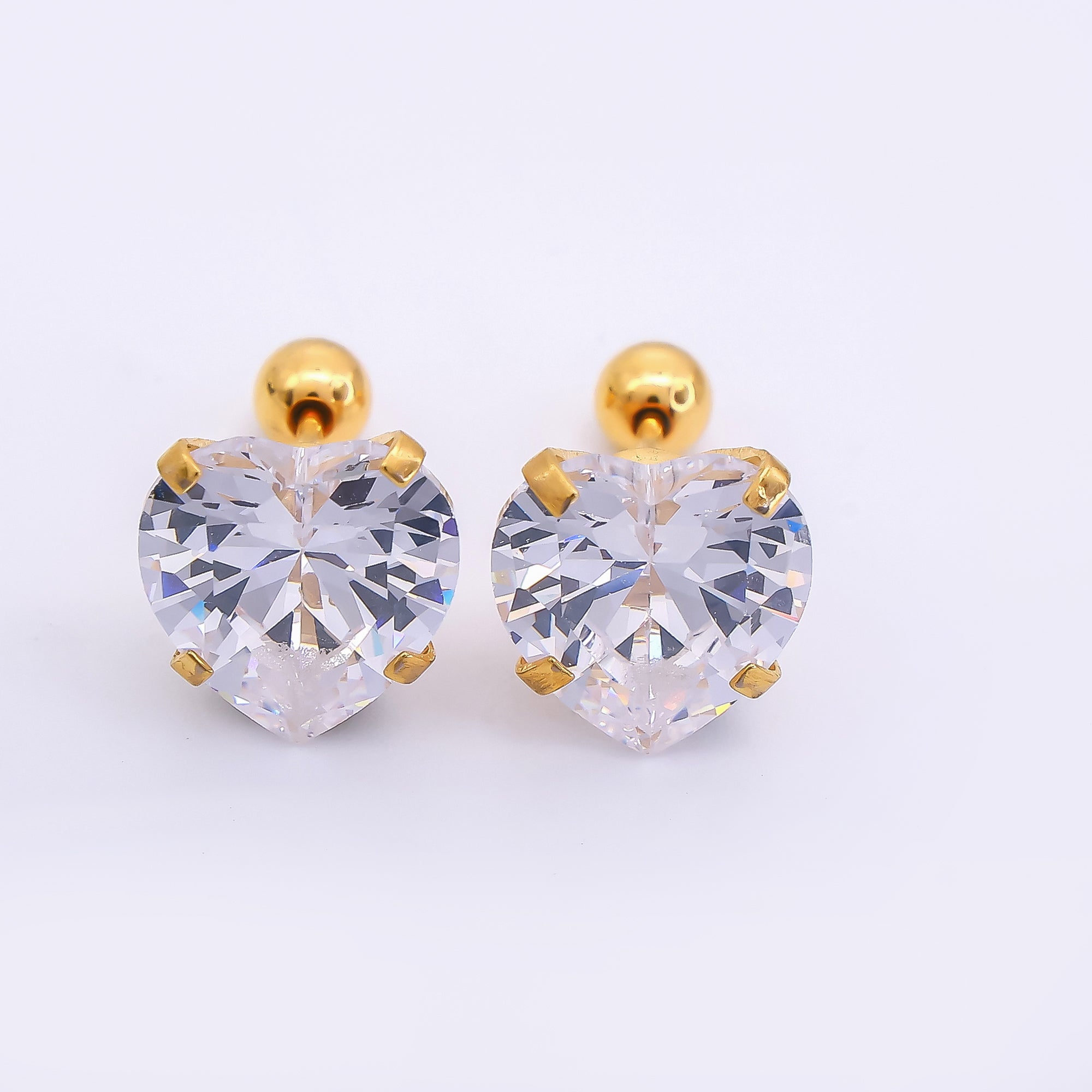 Gold Stainless Steel Heart-Shaped CZ Stud Earrings in Various Sizes | AB1576 - AB1578, AB1588