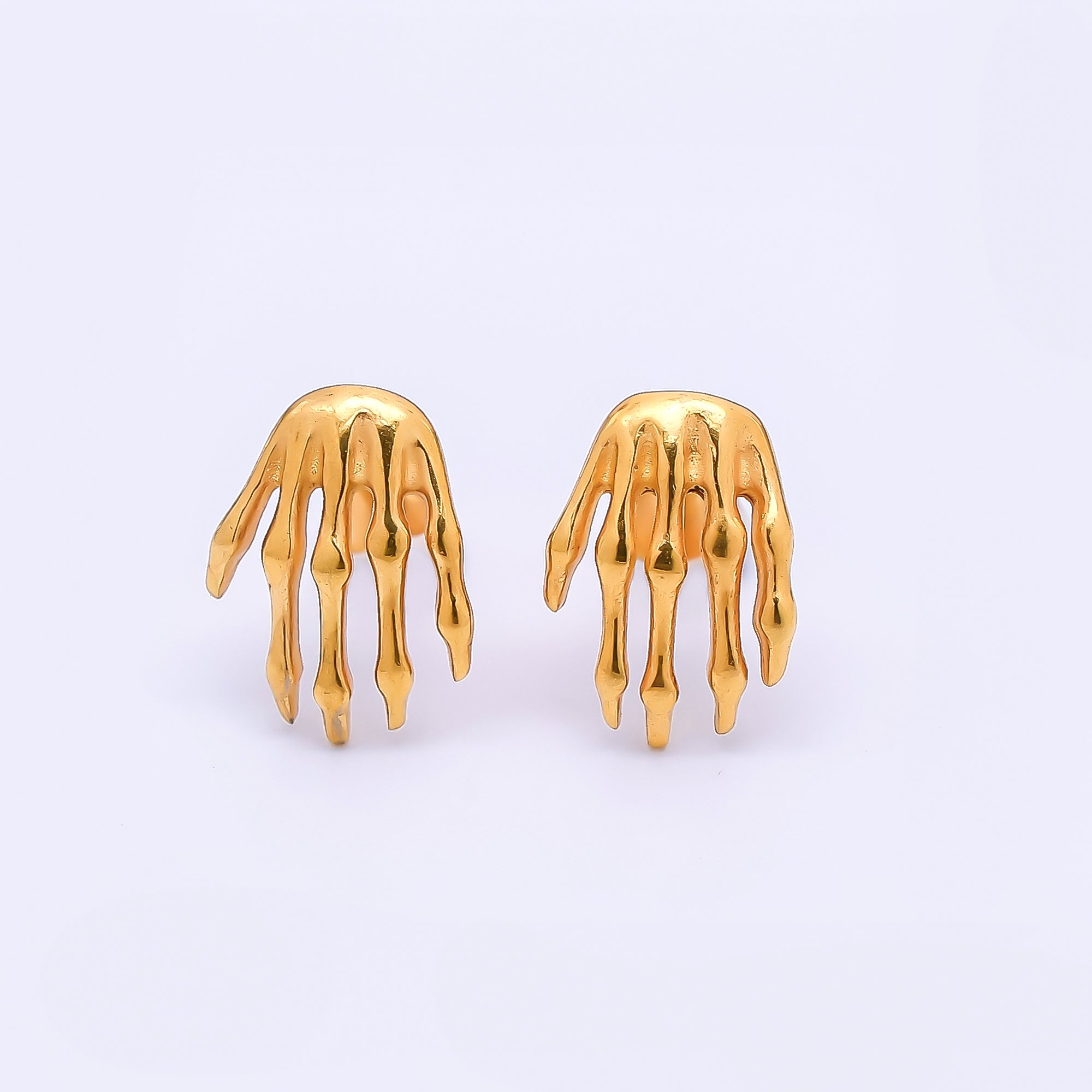 Gold Stainless Steel Skeleton Witch's Hands Stud Earrings | AB1584
