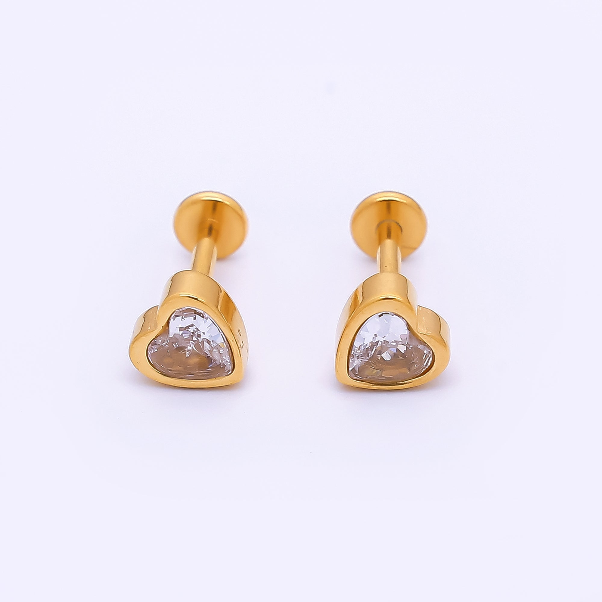 Gold Stainless Steel Heart-Shaped CZ Lovely Framed Stud Earrings | AB1585