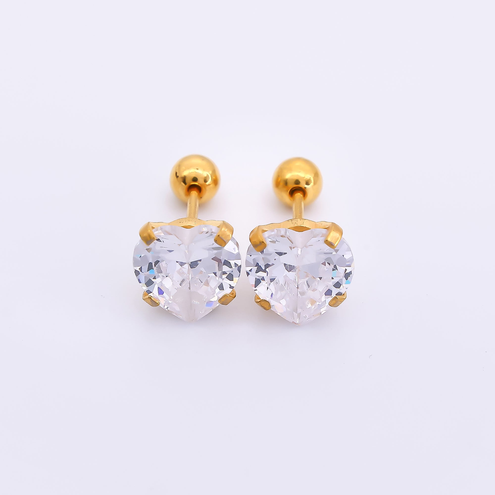 Gold Stainless Steel Heart-Shaped CZ Stud Earrings in Various Sizes | AB1576 - AB1578, AB1588