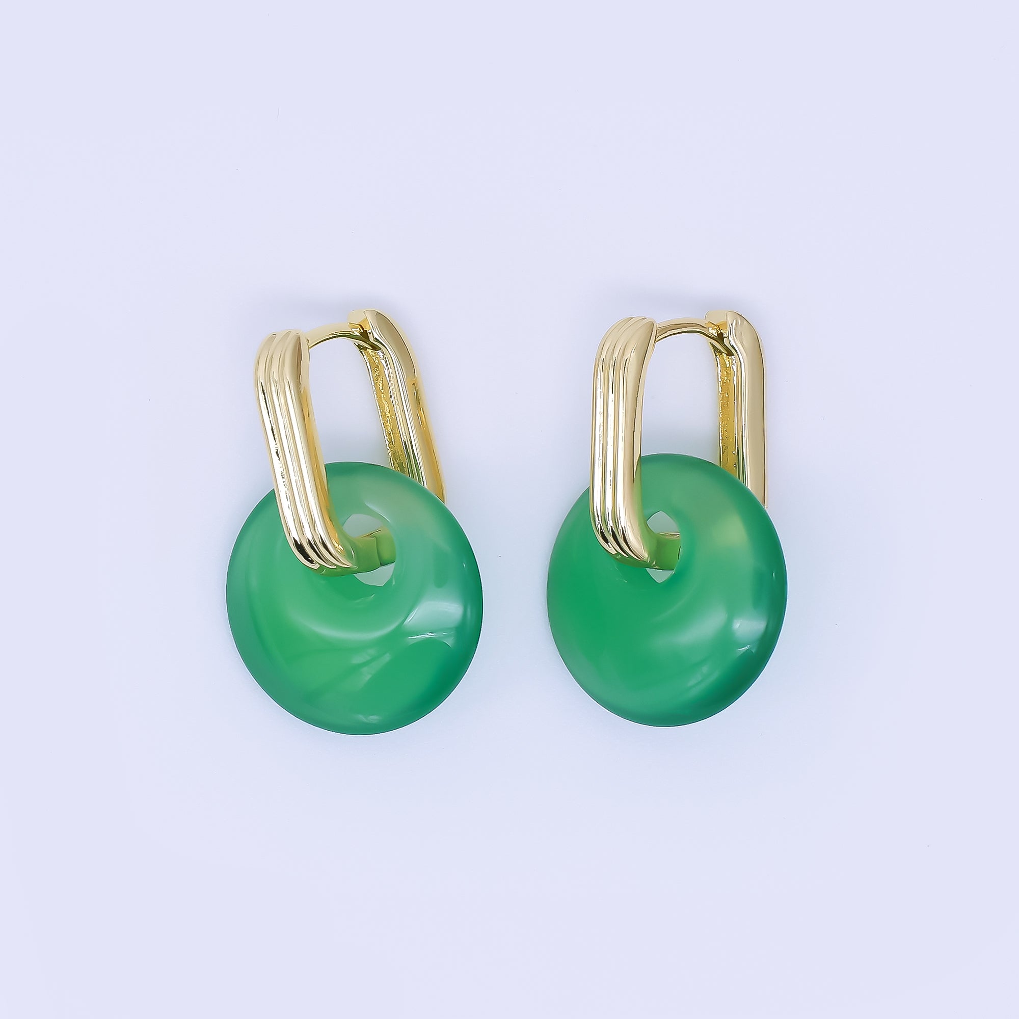 24K Gold Filled Green, White Agate Gemstone Drop Huggie Earrings | AB1590 AB1591