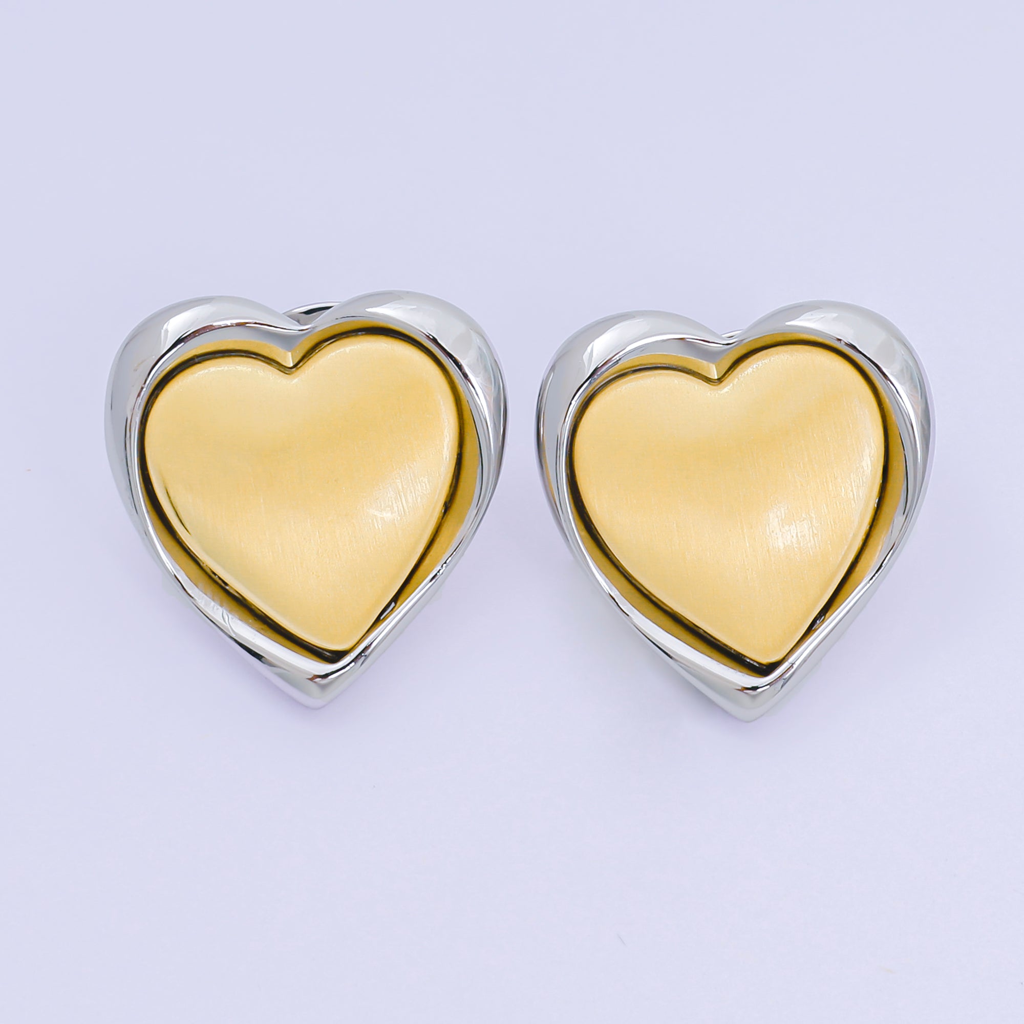 24K Gold Filled Mixed Metal Dual-Toned Heart Drop Stud Earrings | AB1595