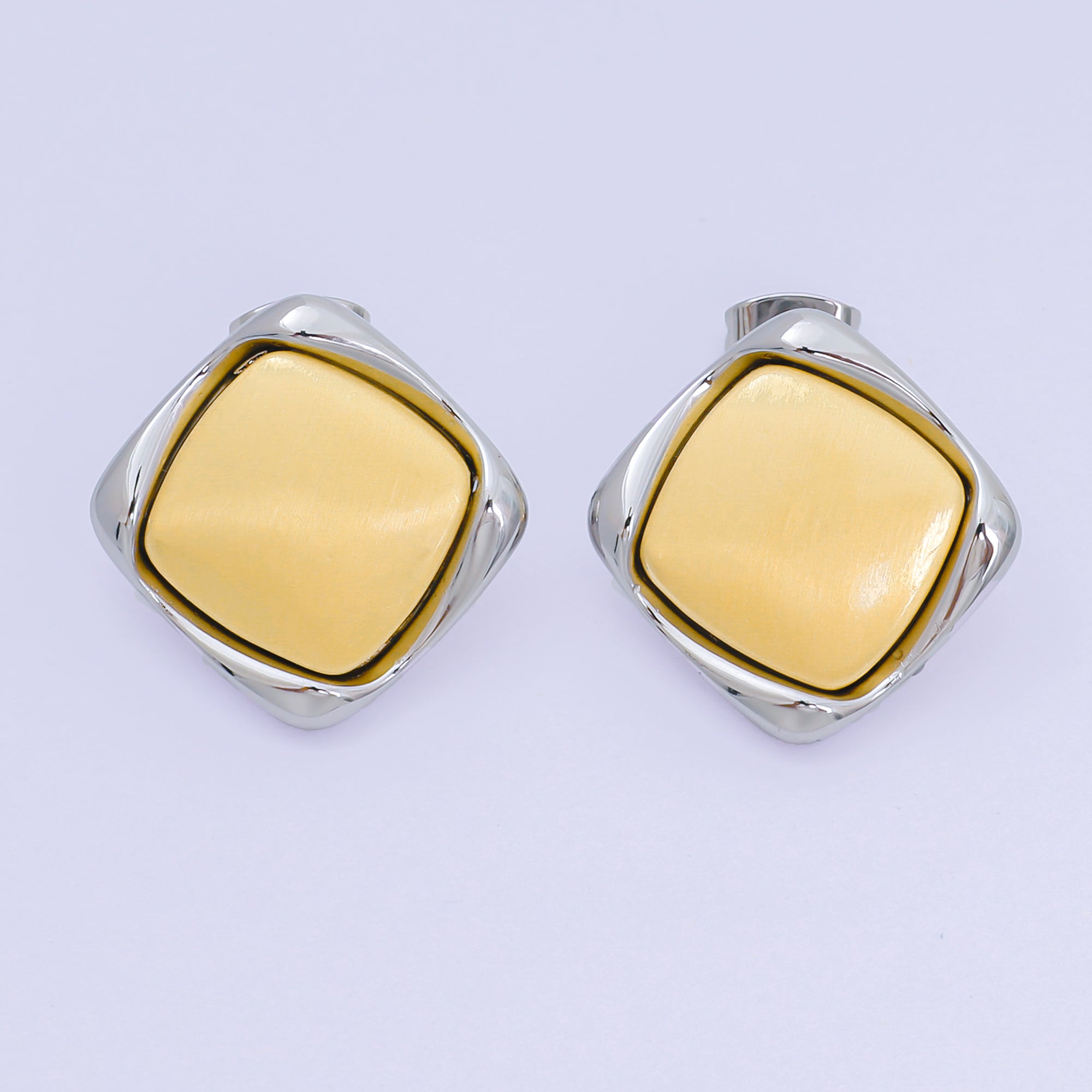 24K Gold Filled Mixed Metal Dual-Toned Rhombus Drop Stud Earrings | AB1597