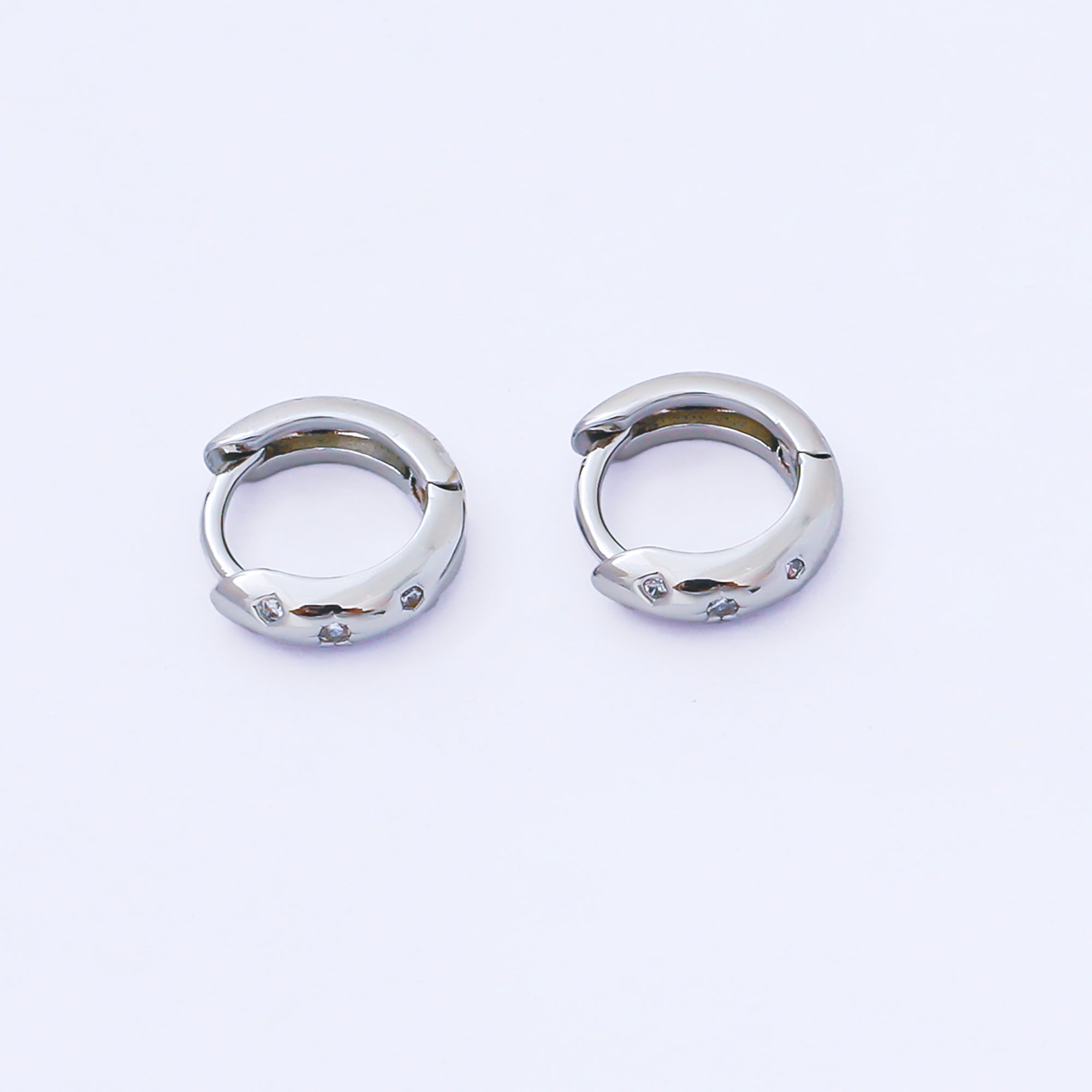 24K Gold Filled 10mm Embedded Micro Paved CZ Minimalist Dome Huggie Earrings in Gold & Silver | AB1609 AB1610