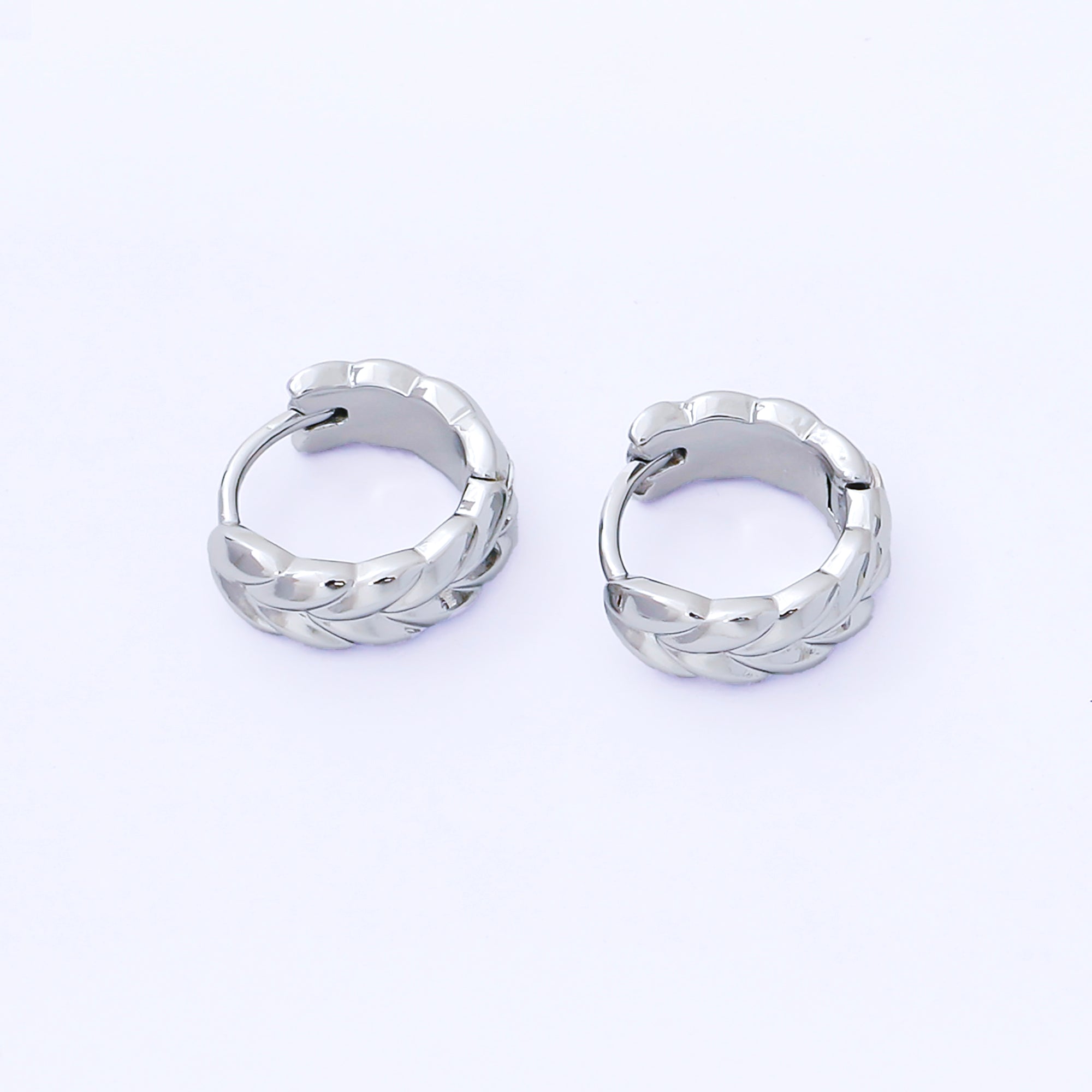 24K Gold Filled 12.5mm Rome Leaves Pattern Huggie Earrings in Gold & Silver | AB1615 AB1616