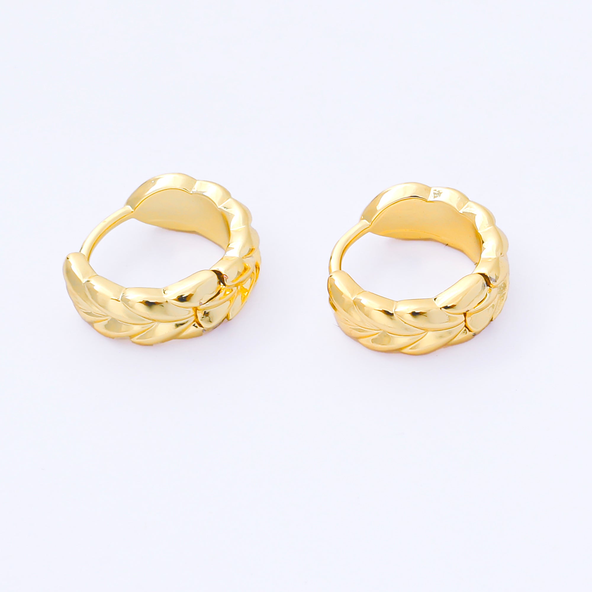 24K Gold Filled 12.5mm Rome Leaves Pattern Huggie Earrings in Gold & Silver | AB1615 AB1616