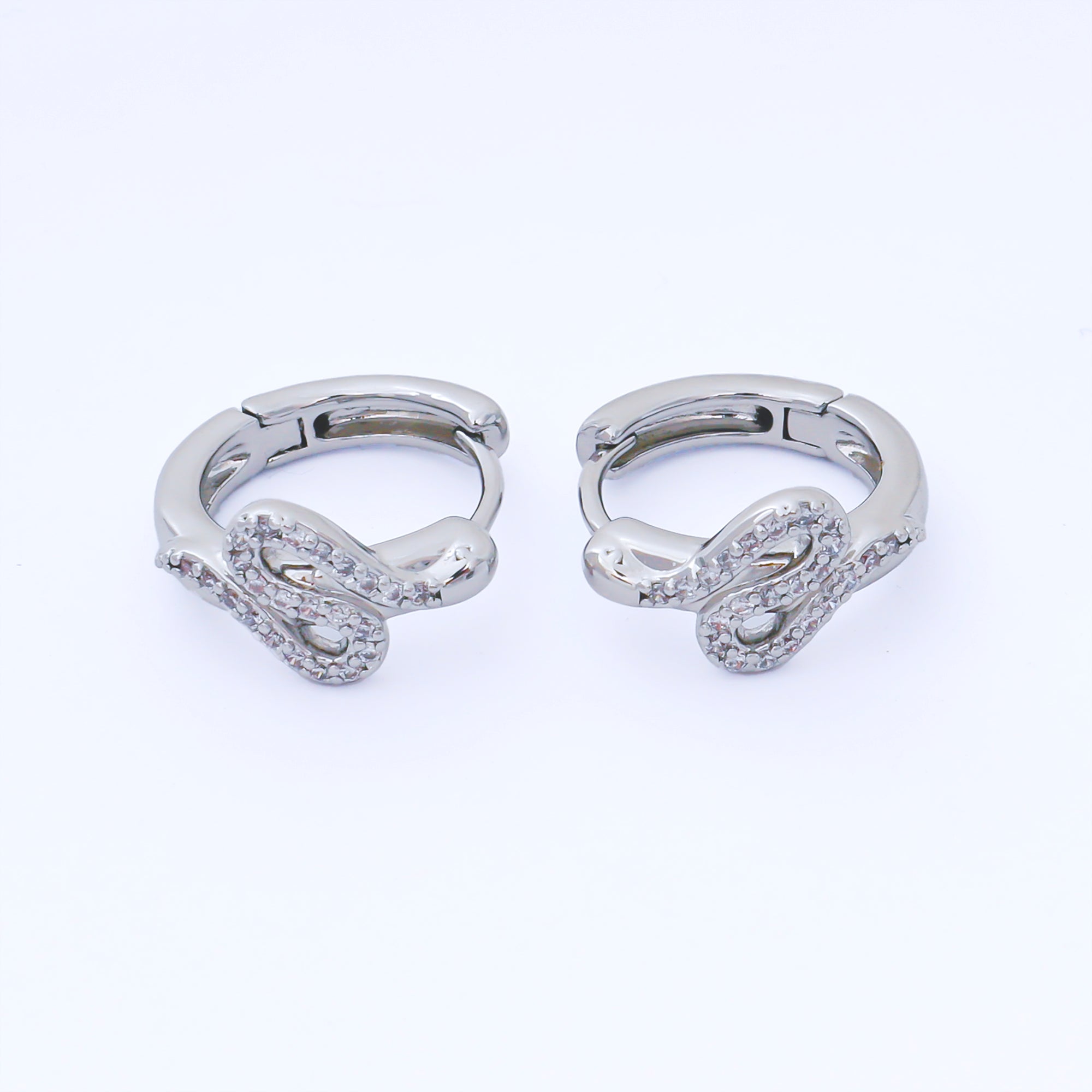 24K Gold Filled 15mm Micro Paved CZ Curved Snake Huggie Earrings in Silver & Huggie | AB1619 AB1620