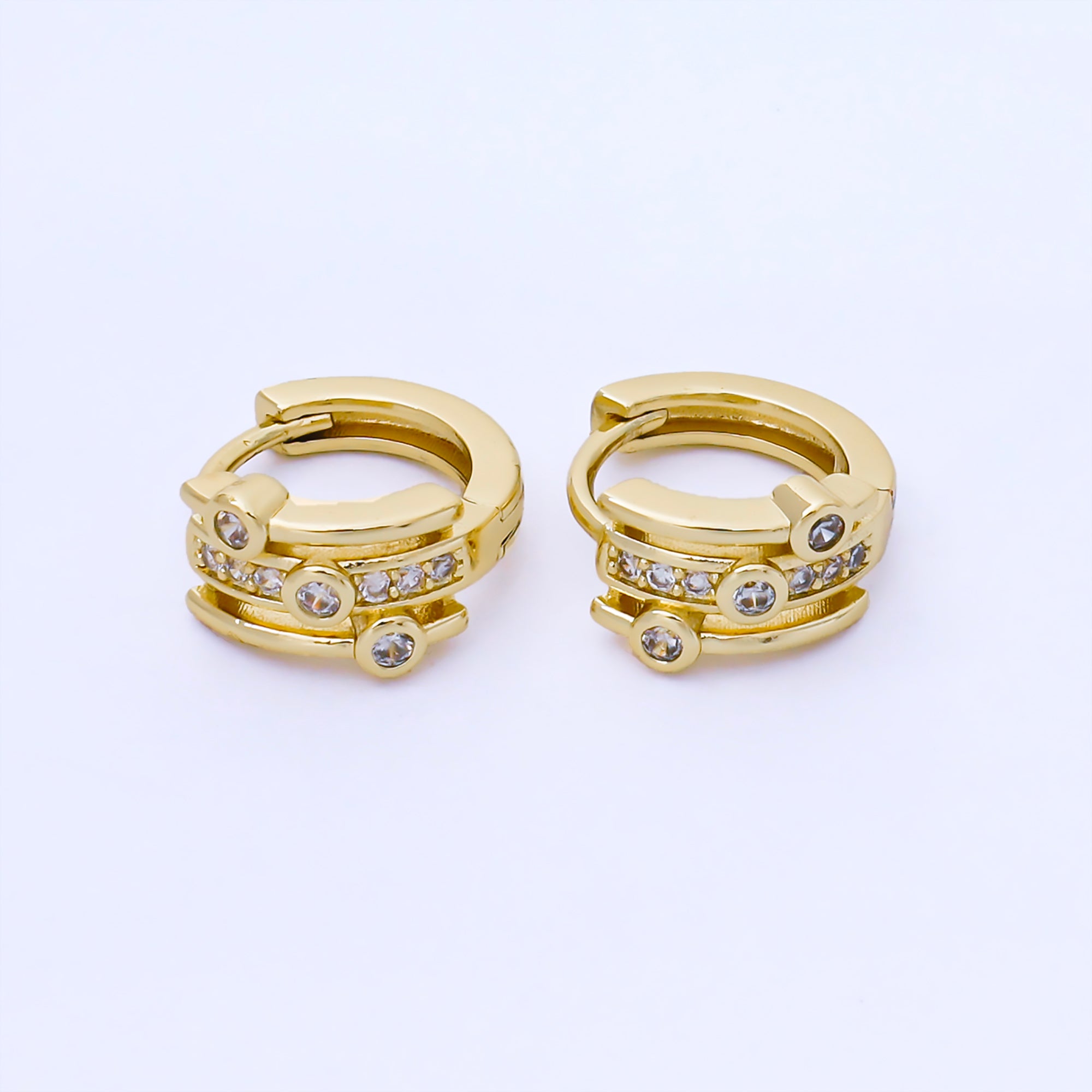 24K Gold Filled 13mm Micro Paved CZ Futuristic Cluster Huggie Earrings | AB1621