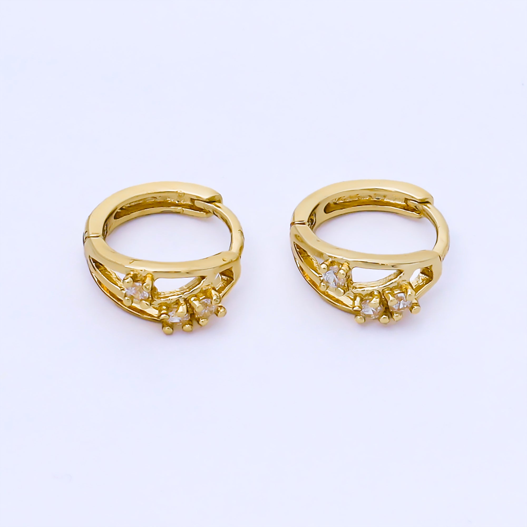 24K Gold Filled 13.5mm Round CZ Cluster Crown Huggie Earrings | AB1622