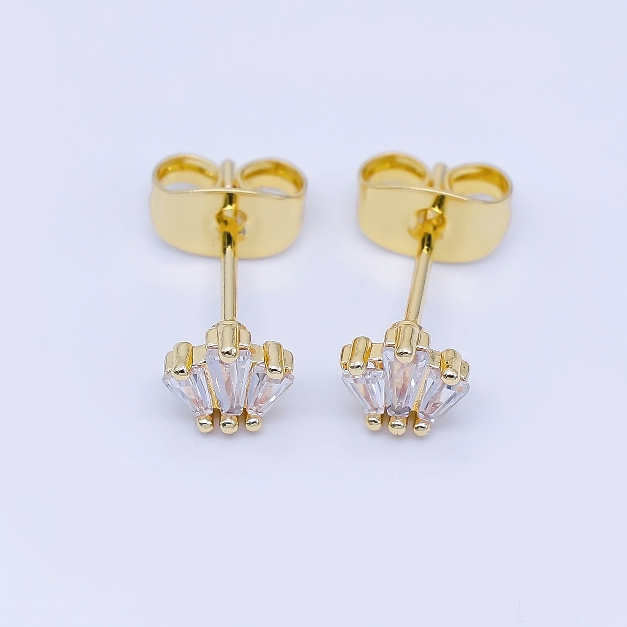 24K Gold Filled Triple Clear Baguette Stud Earrings in Silver & Gold | AB1632 AB1633