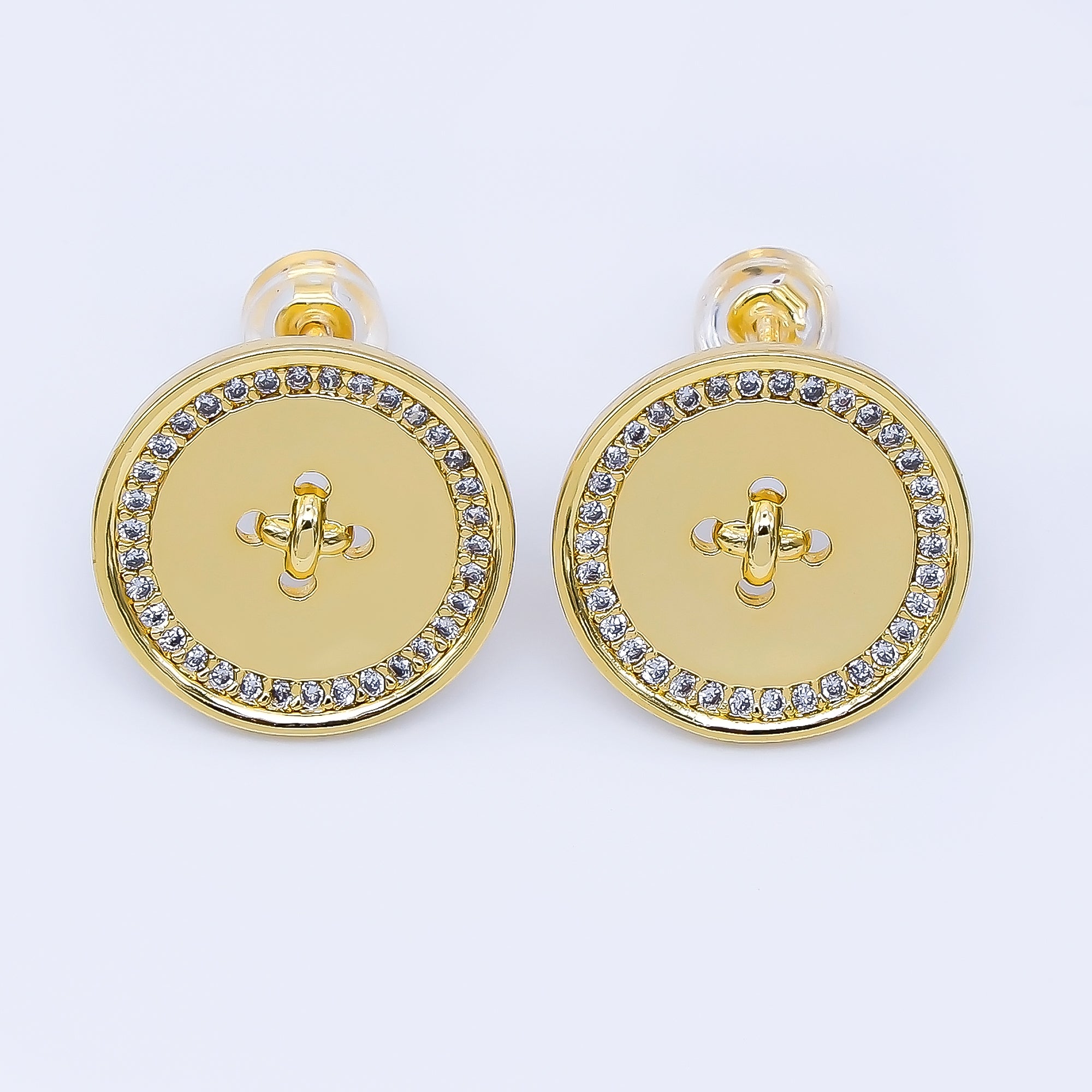 24K Gold Filled Micro Pave CZ Button Stud Earring | AB1638