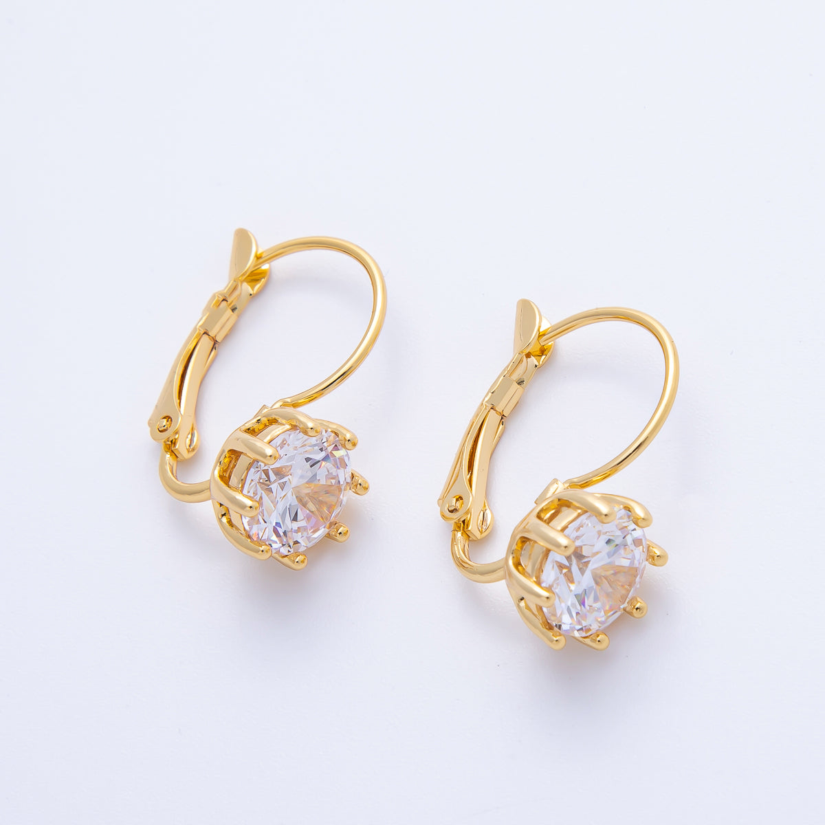 18K Gold Filled 20.3mm Clear CZ Round Lever Back Drop Earrings in Gold & Silver | AB1679 AB1680
