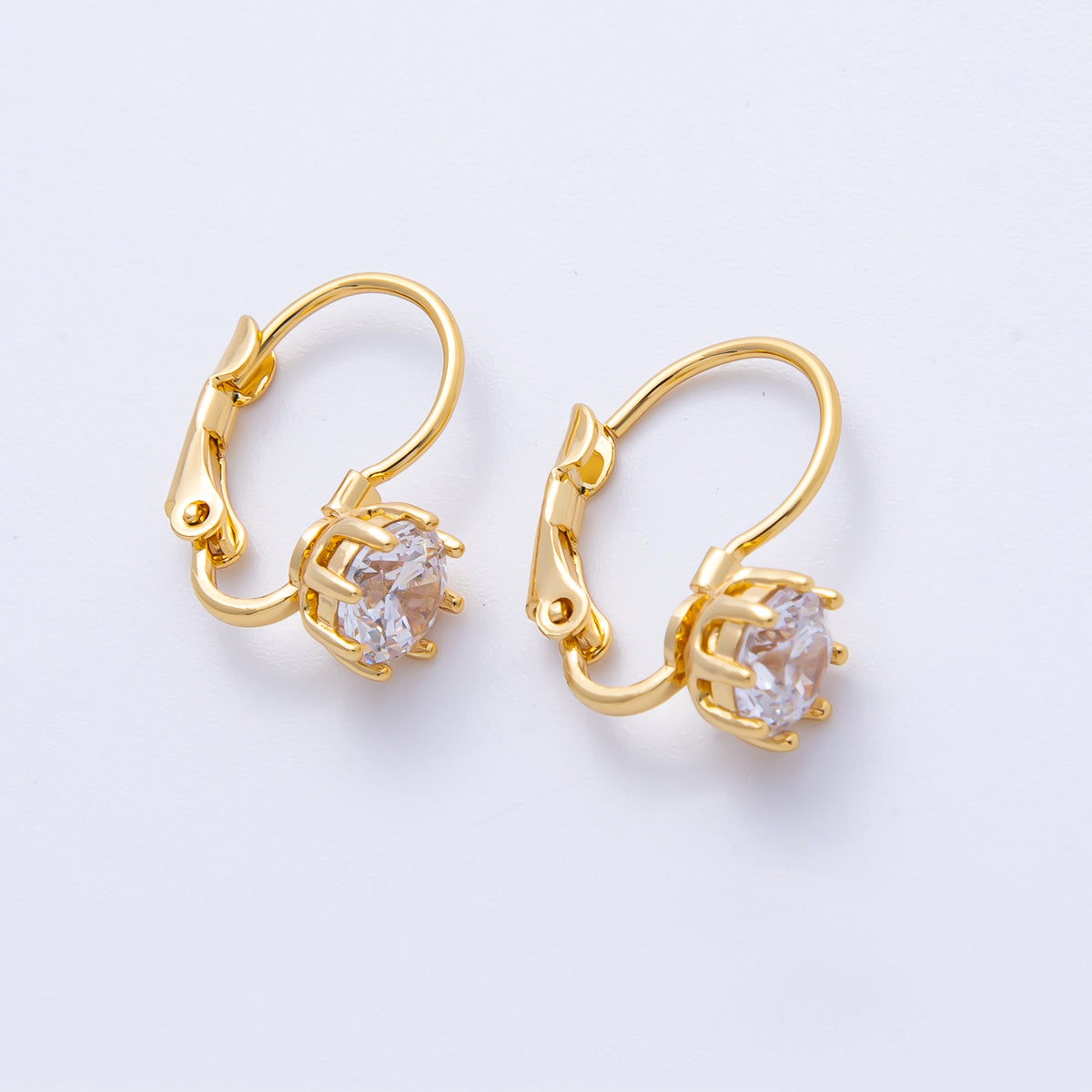 18K Gold Filled 17.5mm Clear CZ Round Lever Back Drop Earrings in Gold & Silver | AB1681 AB1682