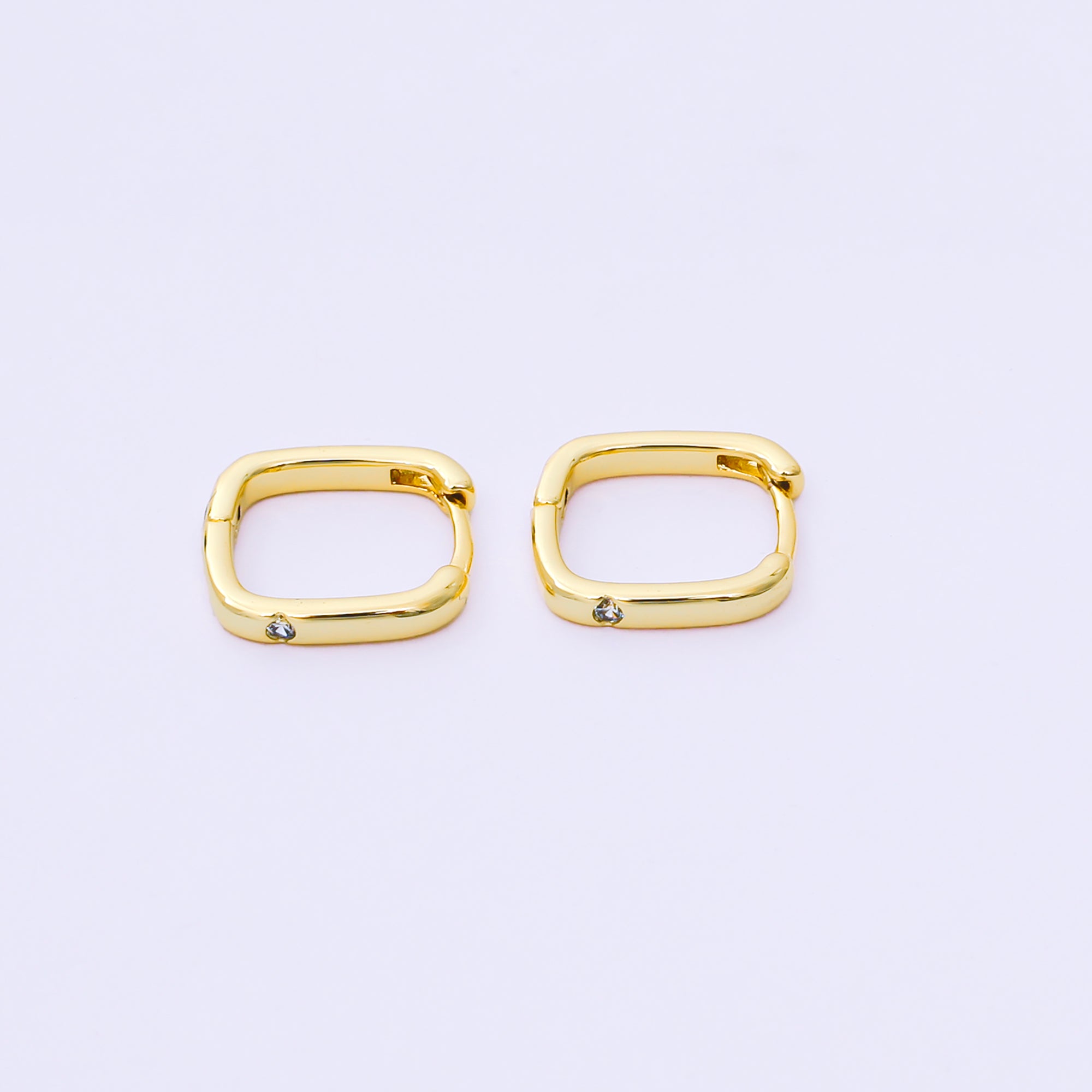 24K Gold Filled 12mm Clear CZ Square Cartilage Huggie Earrings in Gold & Silver | AB241