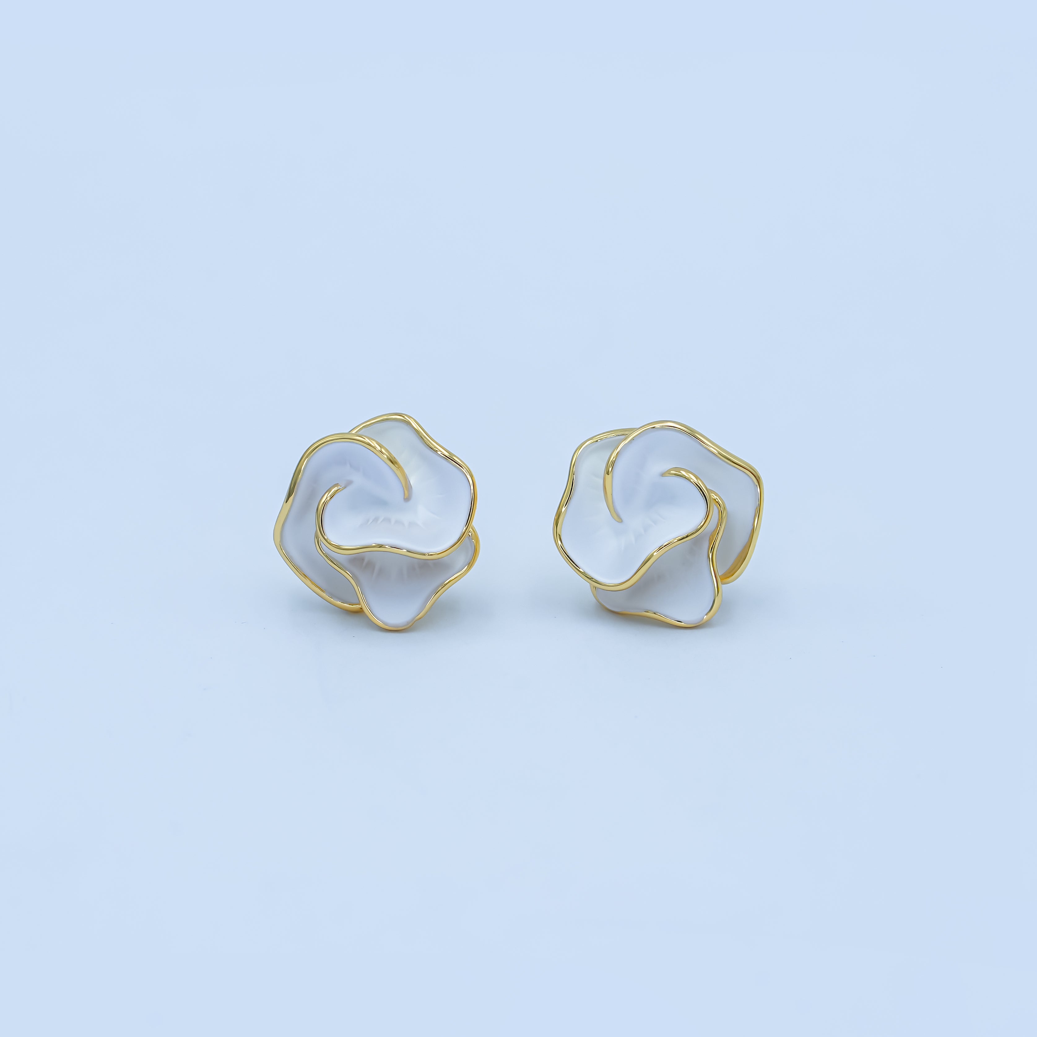 24K Gold Plated Black, White Rose Flower Stud Earrings in Gold & Silver | AB242 AB243