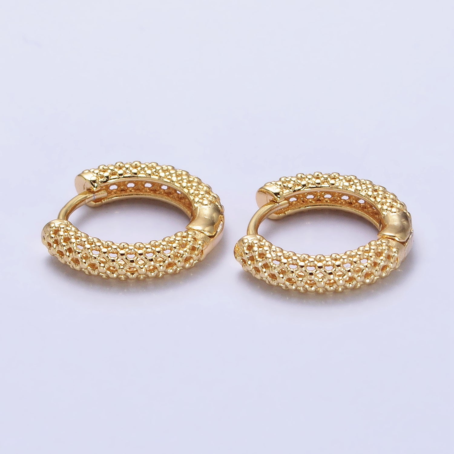 16K Gold Filled 16mm Filigree Geometric Huggie Earrings in Gold & Silver | AB453 AB438