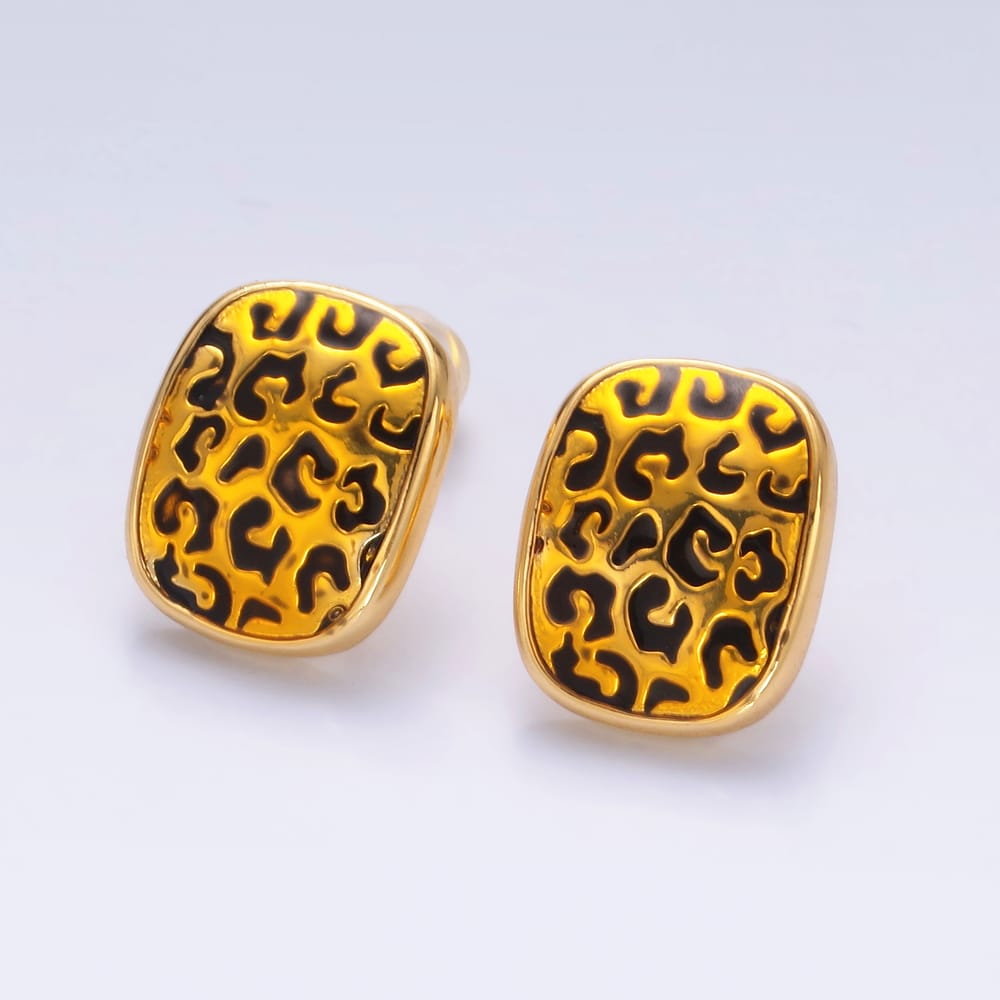 24K Gold Filled Cheetah Print Rectangular Animal Print Stud Earrings | AB781