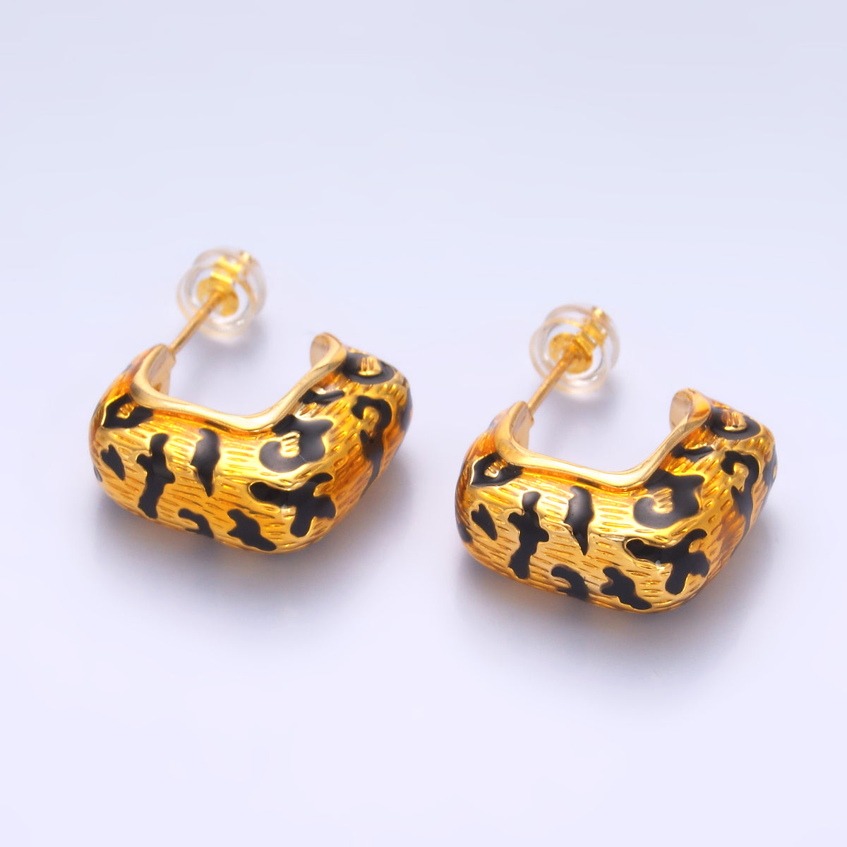 24K Gold Filled Cheetah Print Hoop Animal Print Stud Earrings | AB784