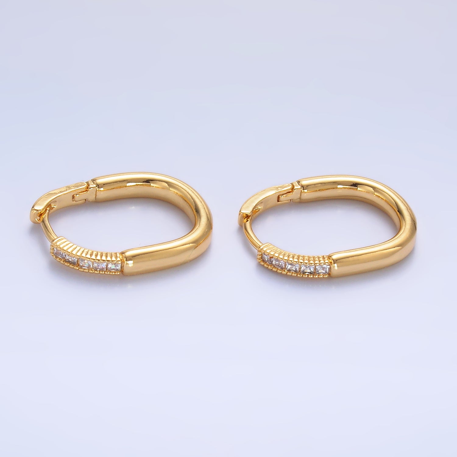 24K Gold Filled Baguette CZ U-Shaped Oblong Hoop Earring in Gold & Silver | AB869 AB870