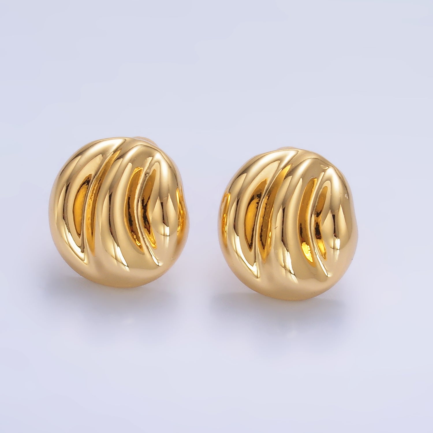 24K Gold Filled Geometric Hammered Lined Round Stud Earrings in Gold & Silver | AB877 AB878