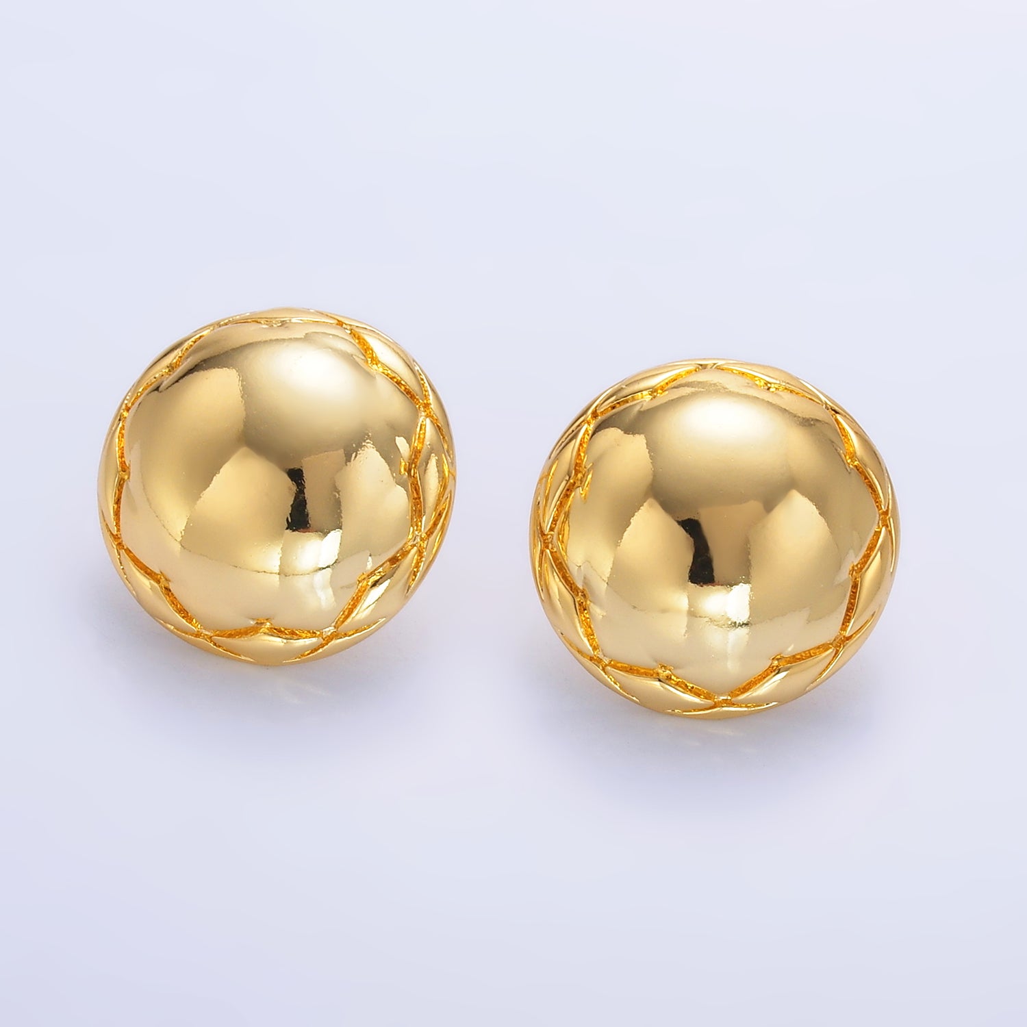 24K Gold Filled Quilted Round Stud Earrings in Gold & Silver | AB881 AB882