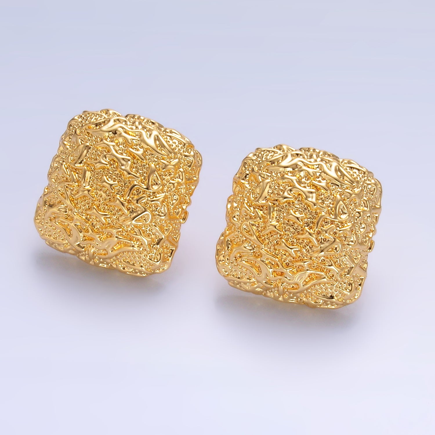 24K Gold Filled Hammered Square Stud Earrings in Gold & Silver | AB883 AB899