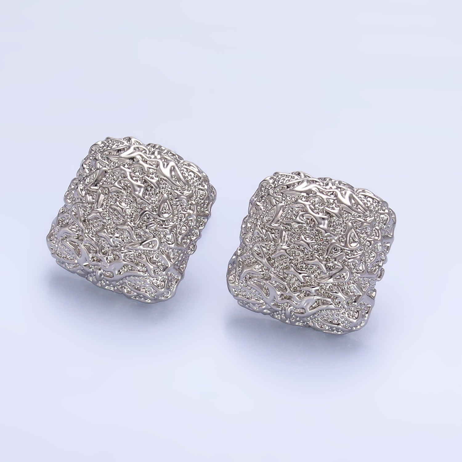 24K Gold Filled Hammered Square Stud Earrings in Gold & Silver | AB883 AB899