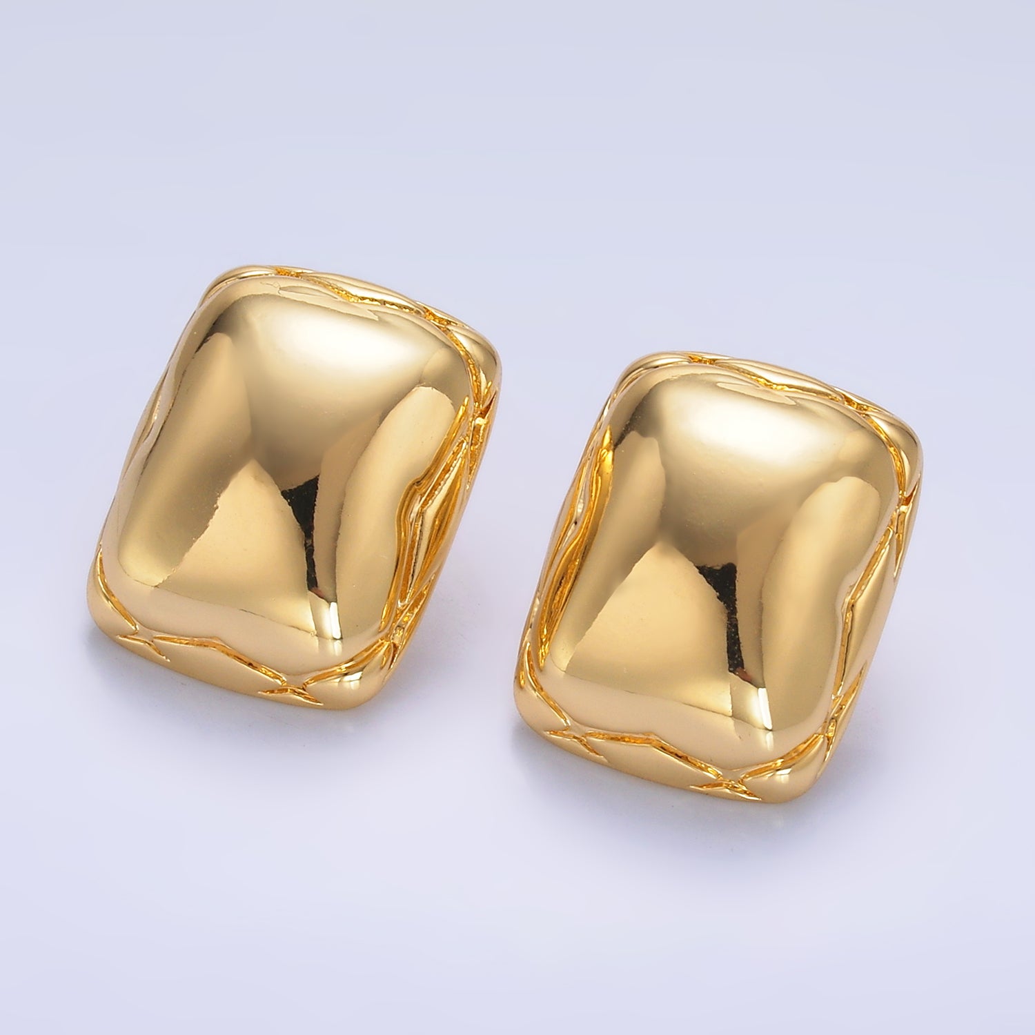 24K Gold Filled Quilted Rectangular Stud Earrings in Gold & Silver | AB901 AB902