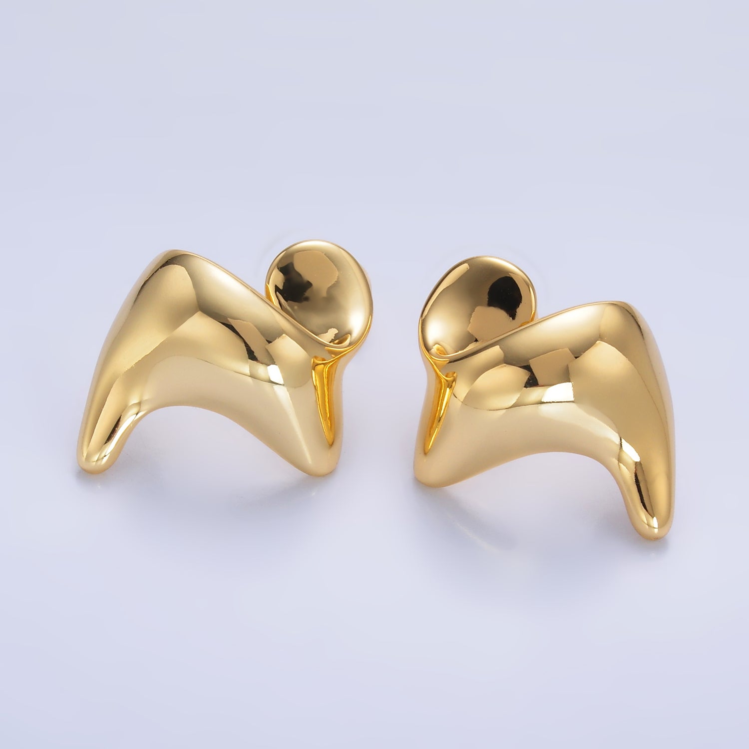 24K Gold Filled Geometric Curved Wide Stud Earrings in Gold & Silver | AB917 AB918