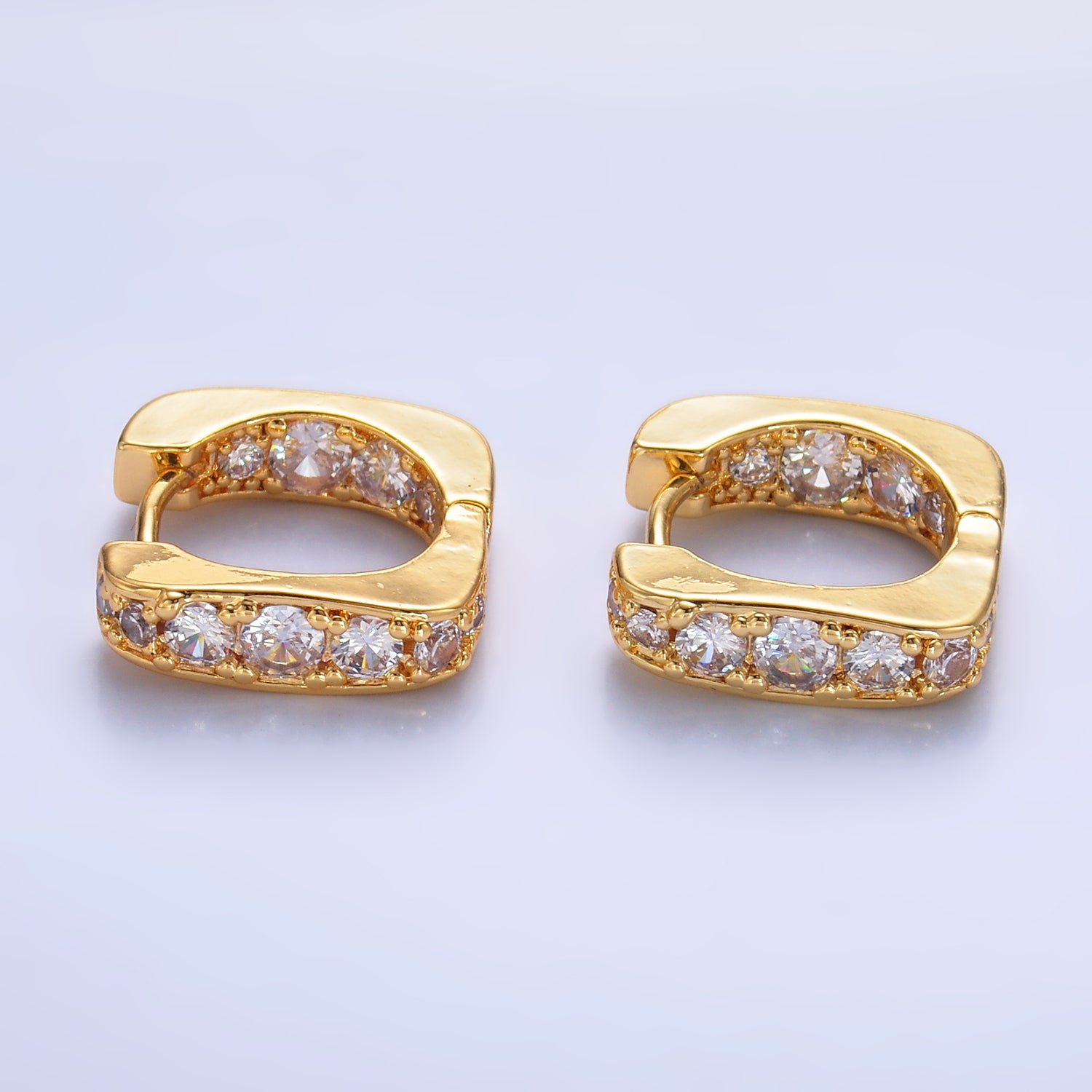 24K Gold Filled 16mm CZ Lined Square Huggie Earrings | AB922