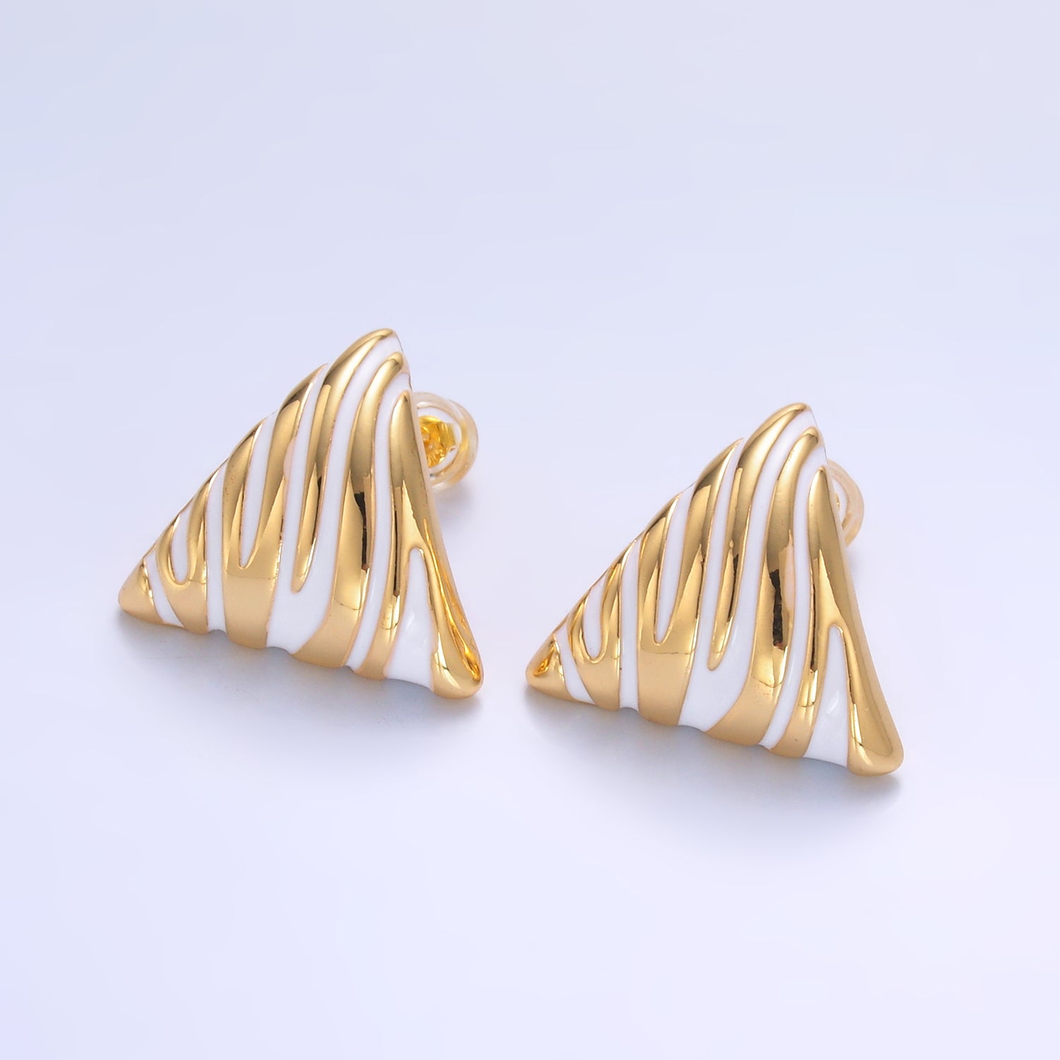 24K Gold Filled White Enamel Lined Triangle Stud Earrings | AB925