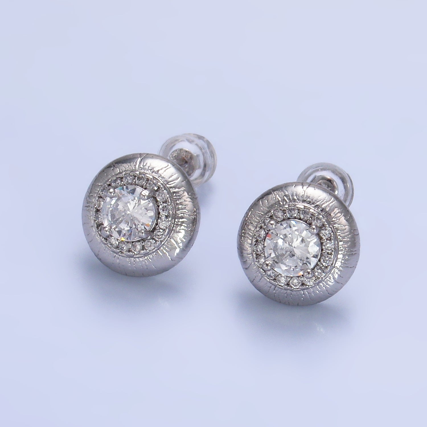 24K Gold Filled Clear CZ Micro Paved Round Stud Earrings in Gold & Silver | AB977 AB978