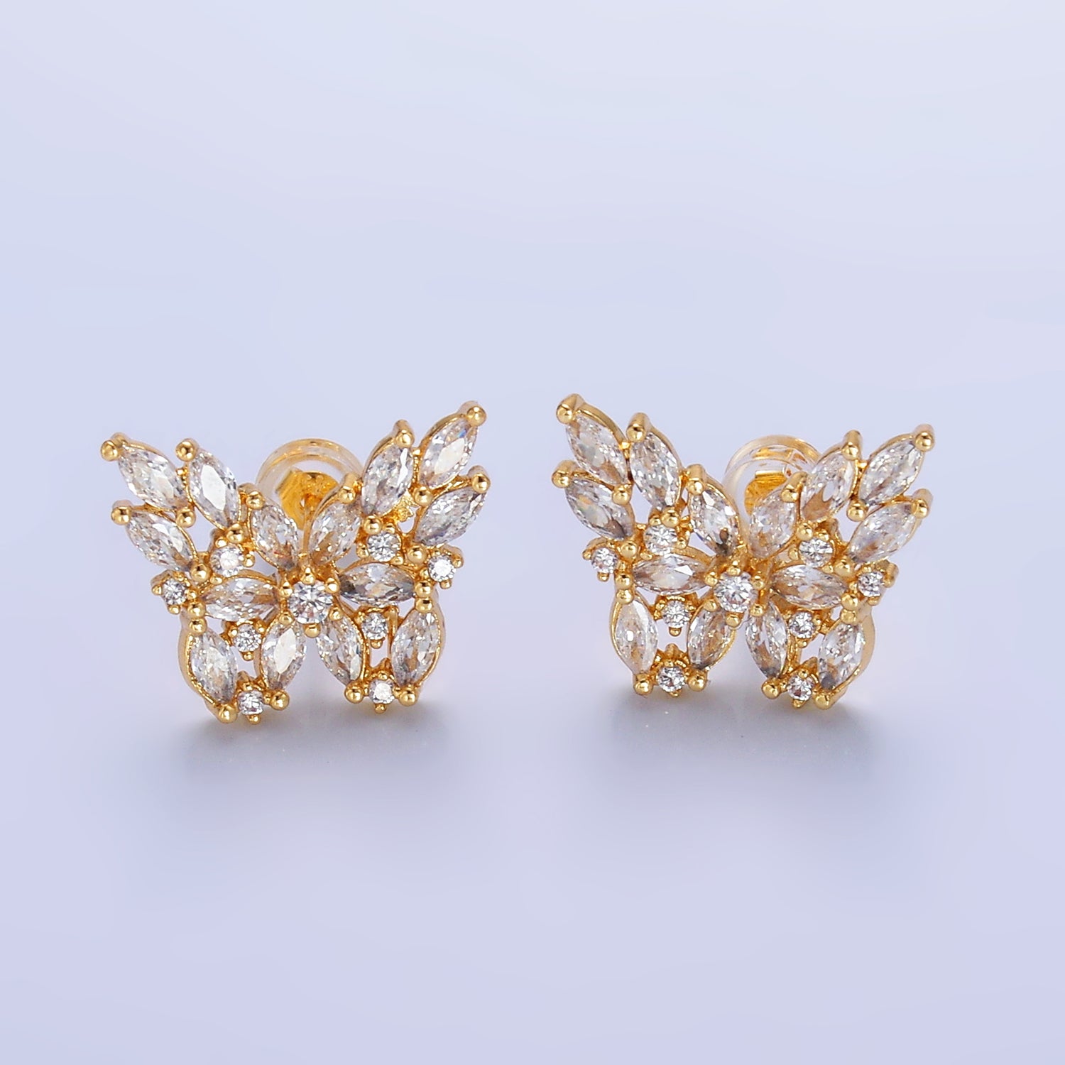 24K Gold Filled Marquise CZ Butterfly Insect Earring | AB984