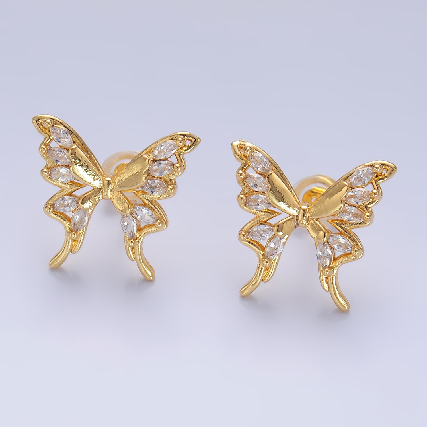 24K Gold Filled Marquise CZ Butterfly Stud Earrings | AB985