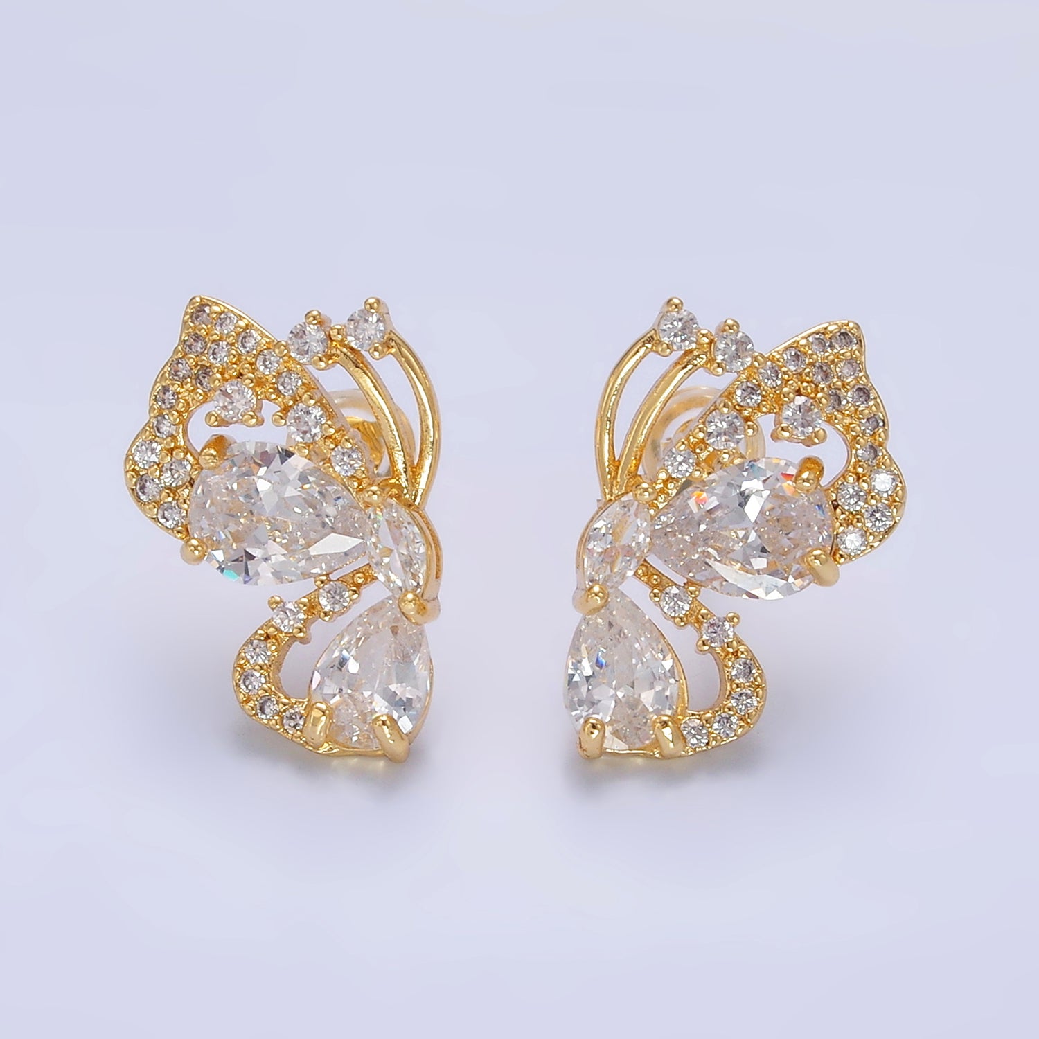 24K Gold Filled CZ Micro Paved Butterfly Insect Earrings Set | AB986