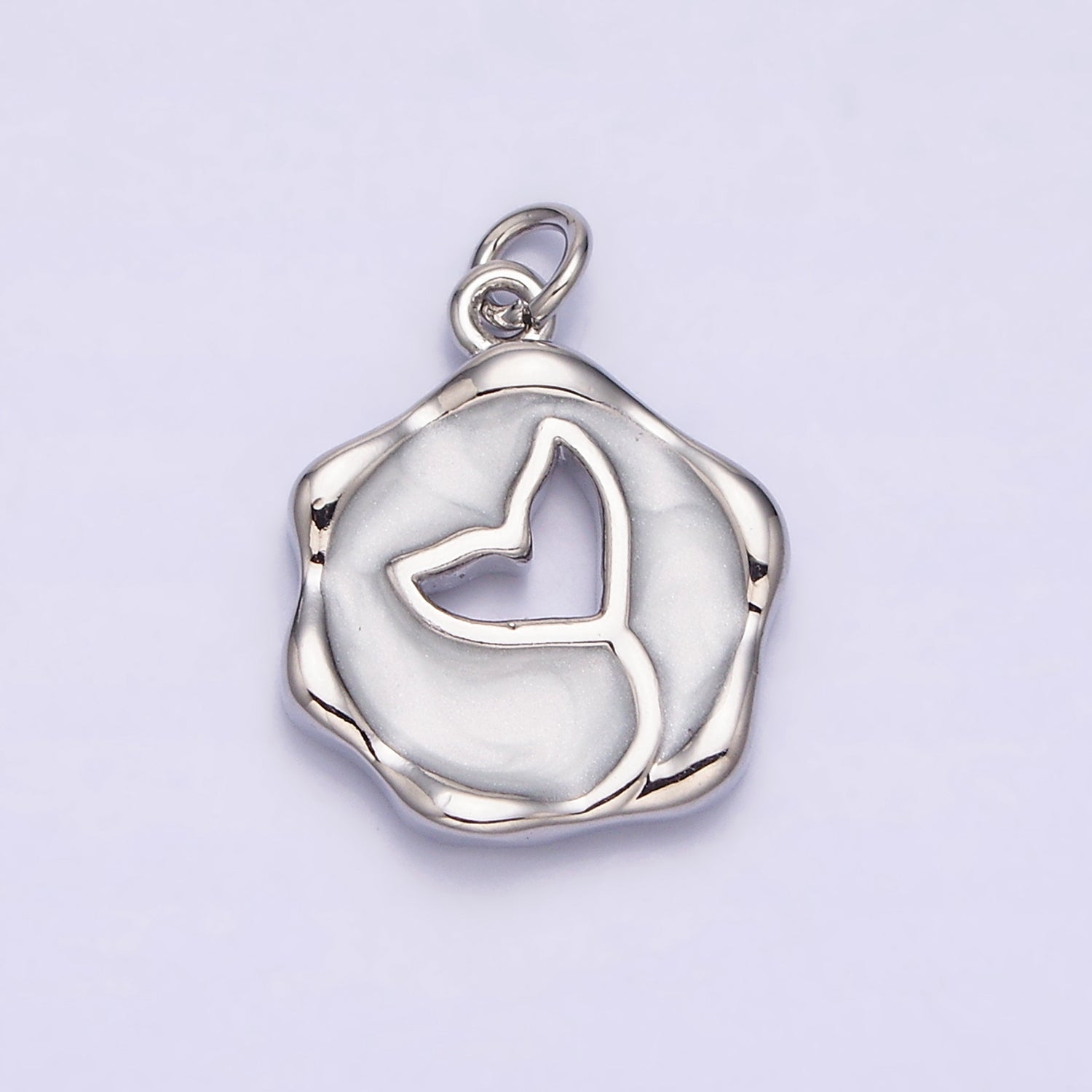 16K Gold Filled White, Pink, Blue Ocean Whale Tail Glitter Enamel Stamped Round Charm in Gold & Silver | AC1093 - AC1098