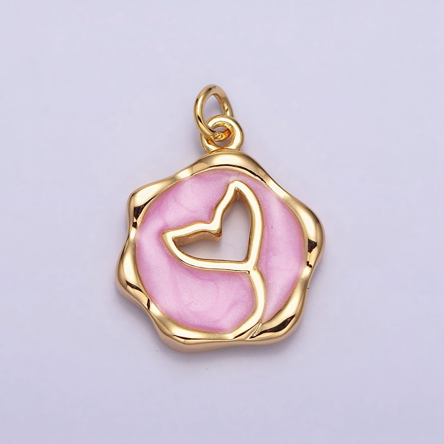 16K Gold Filled White, Pink, Blue Ocean Whale Tail Glitter Enamel Stamped Round Charm in Gold & Silver | AC1093 - AC1098