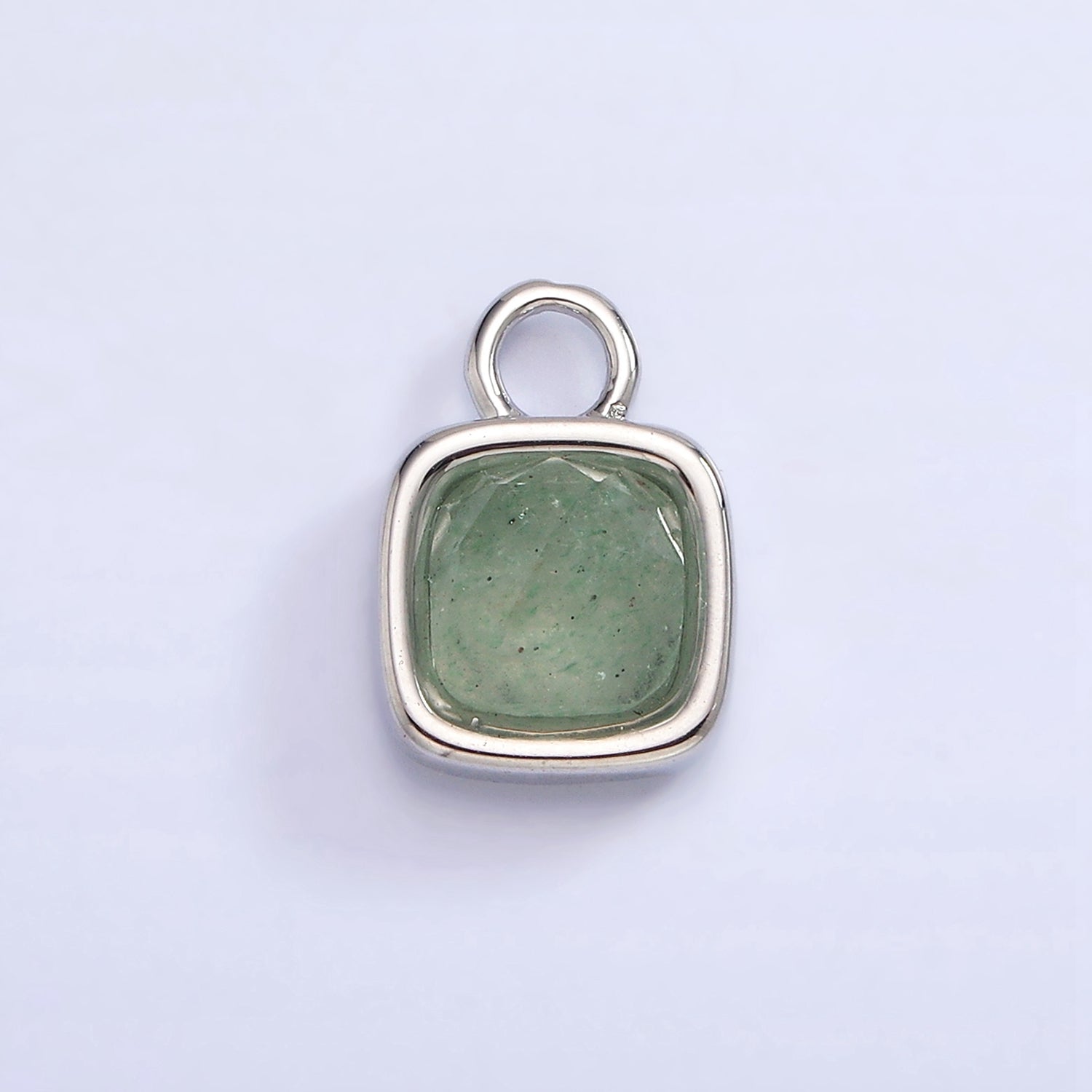 White Gold Filled Square Multifaceted Natural Gemstone Personalized Add-On Silver Charm | AC1530 - AC1542
