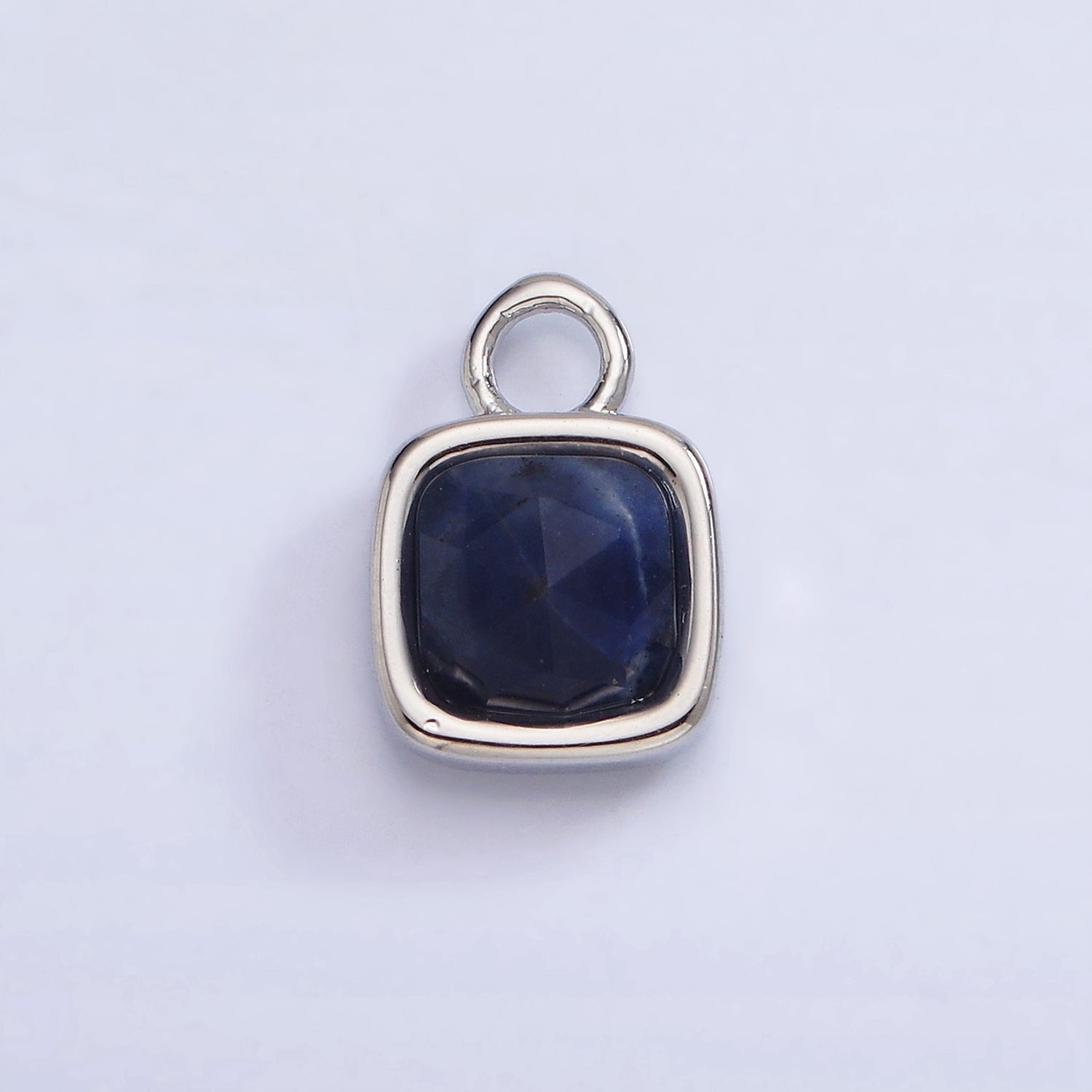 White Gold Filled Square Multifaceted Natural Gemstone Personalized Add-On Silver Charm | AC1530 - AC1542