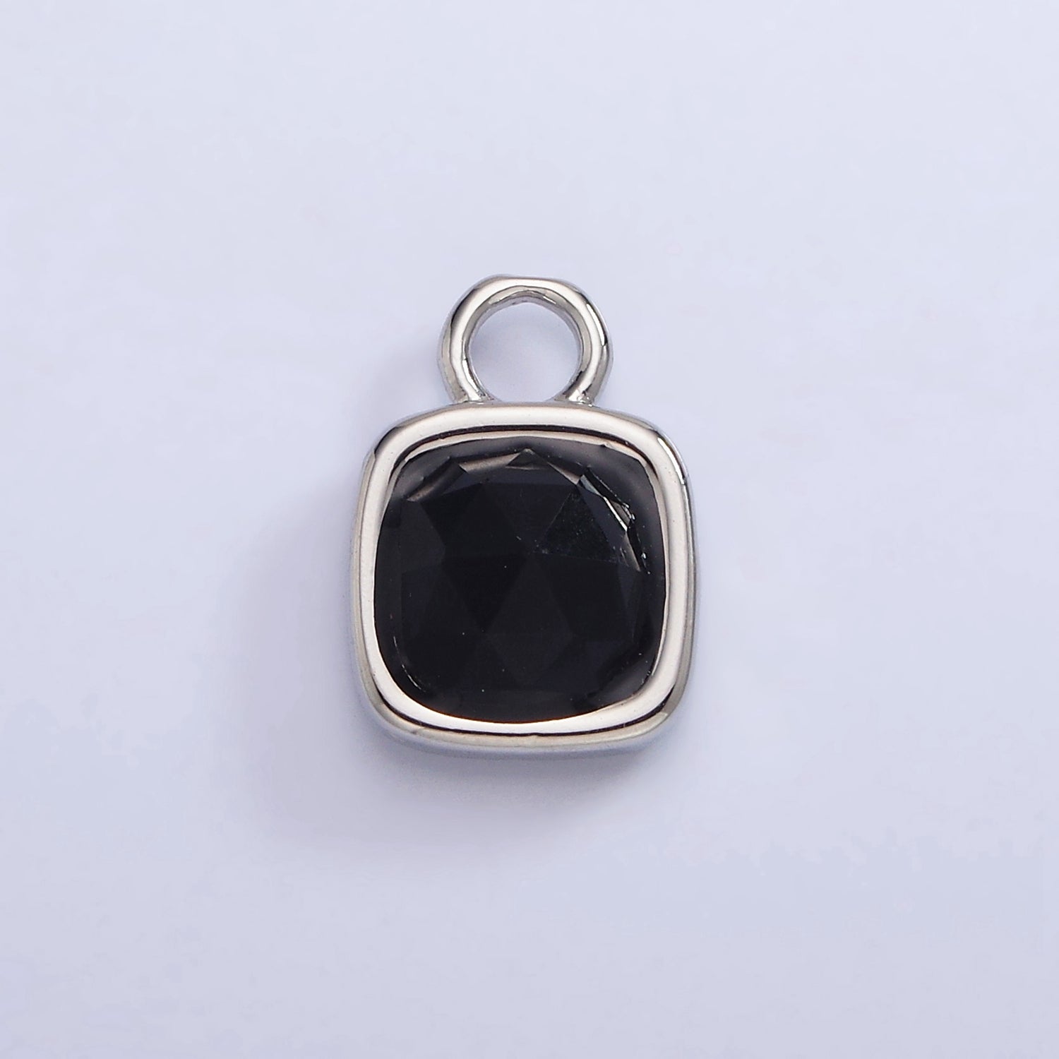 White Gold Filled Square Multifaceted Natural Gemstone Personalized Add-On Silver Charm | AC1530 - AC1542