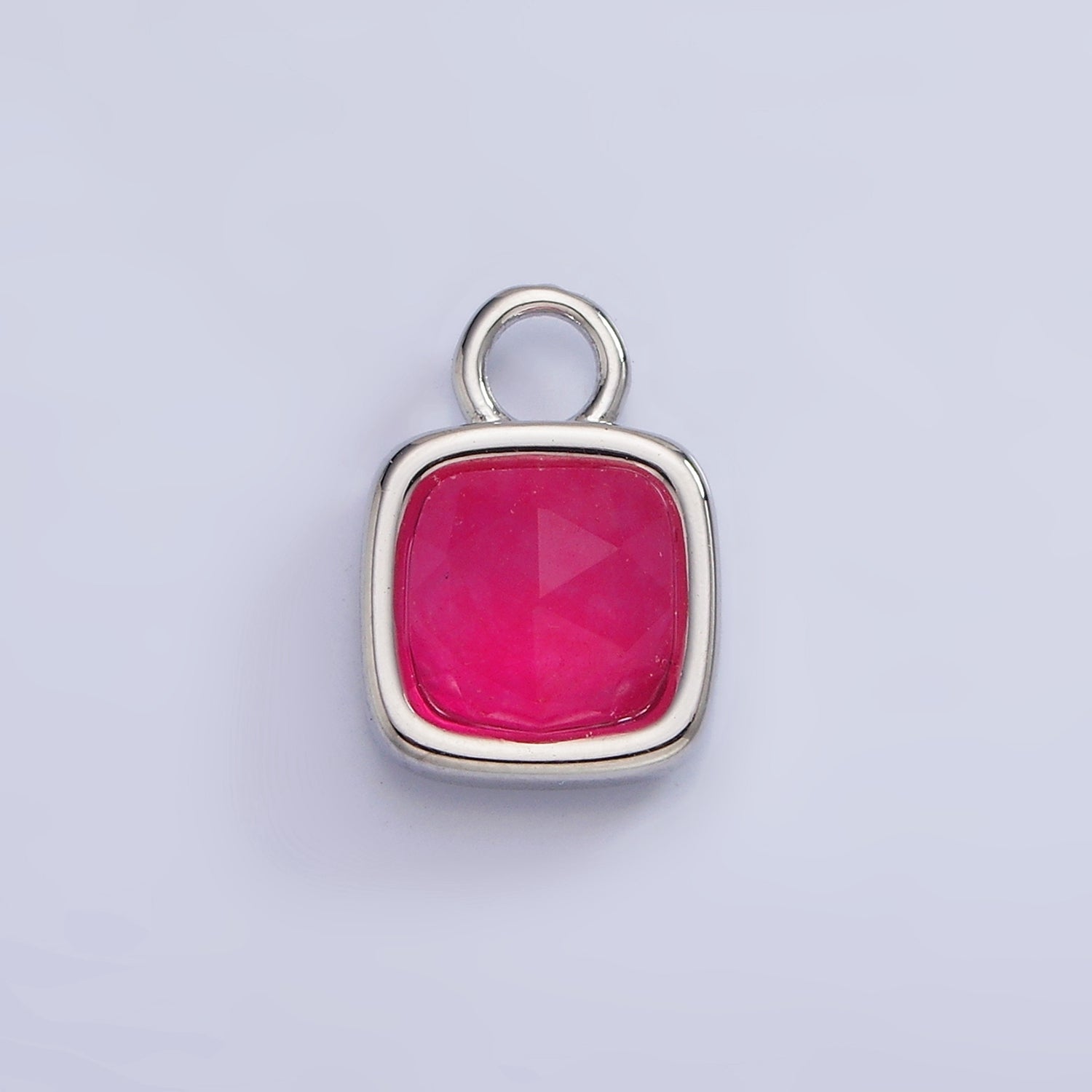 White Gold Filled Square Multifaceted Natural Gemstone Personalized Add-On Silver Charm | AC1530 - AC1542