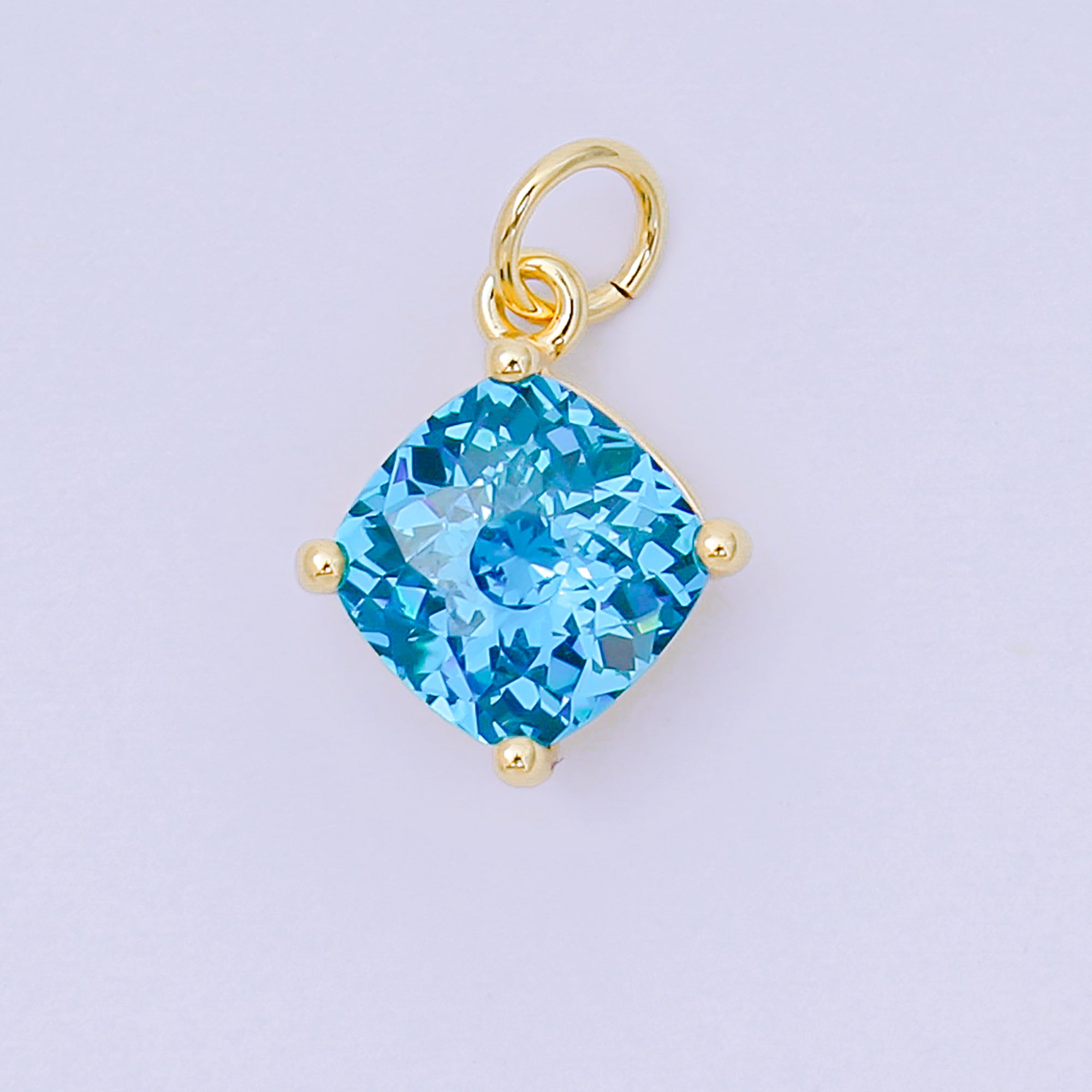24K Gold Filled 13mm Rectangle Multicolor CZ Curvy Square Drop Charm | AC-1561 - AC-1567