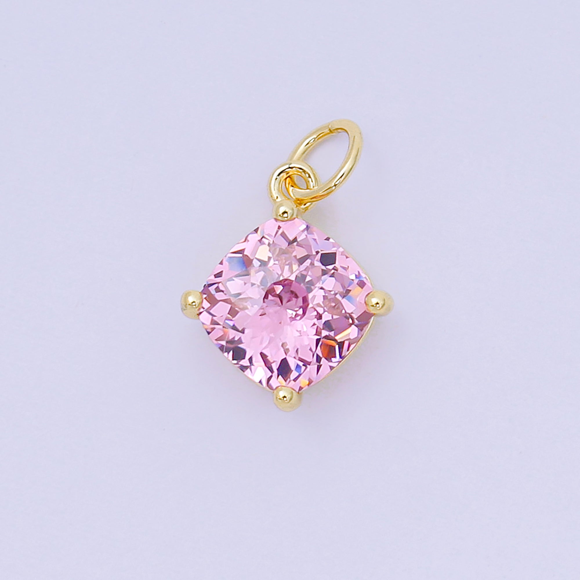 24K Gold Filled 13mm Rectangle Multicolor CZ Curvy Square Drop Charm | AC-1561 - AC-1567