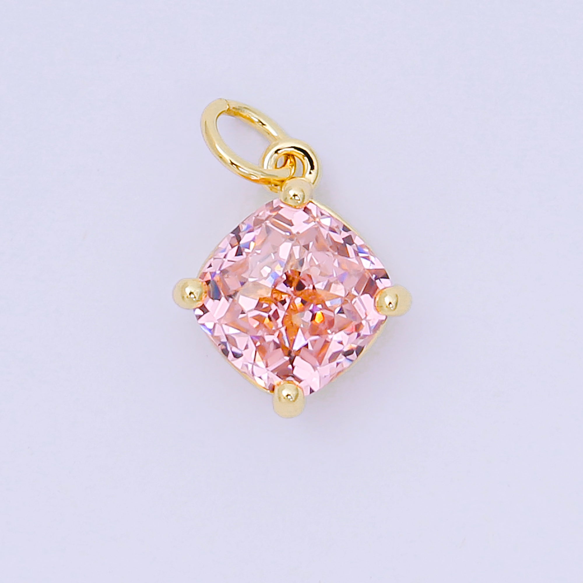 24K Gold Filled 13mm Rectangle Multicolor CZ Curvy Square Drop Charm | AC-1561 - AC-1567