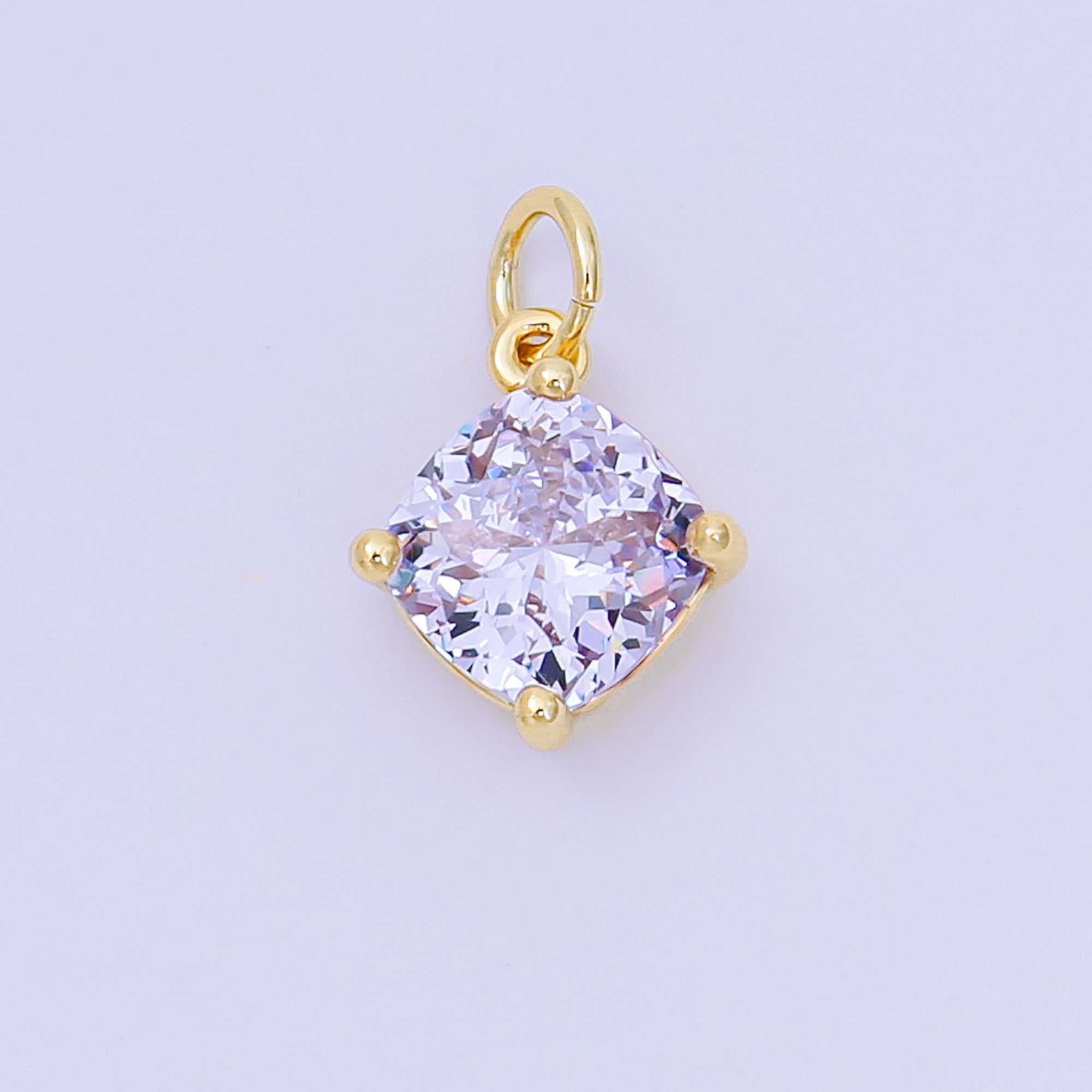 24K Gold Filled 13mm Rectangle Multicolor CZ Curvy Square Drop Charm | AC-1561 - AC-1567