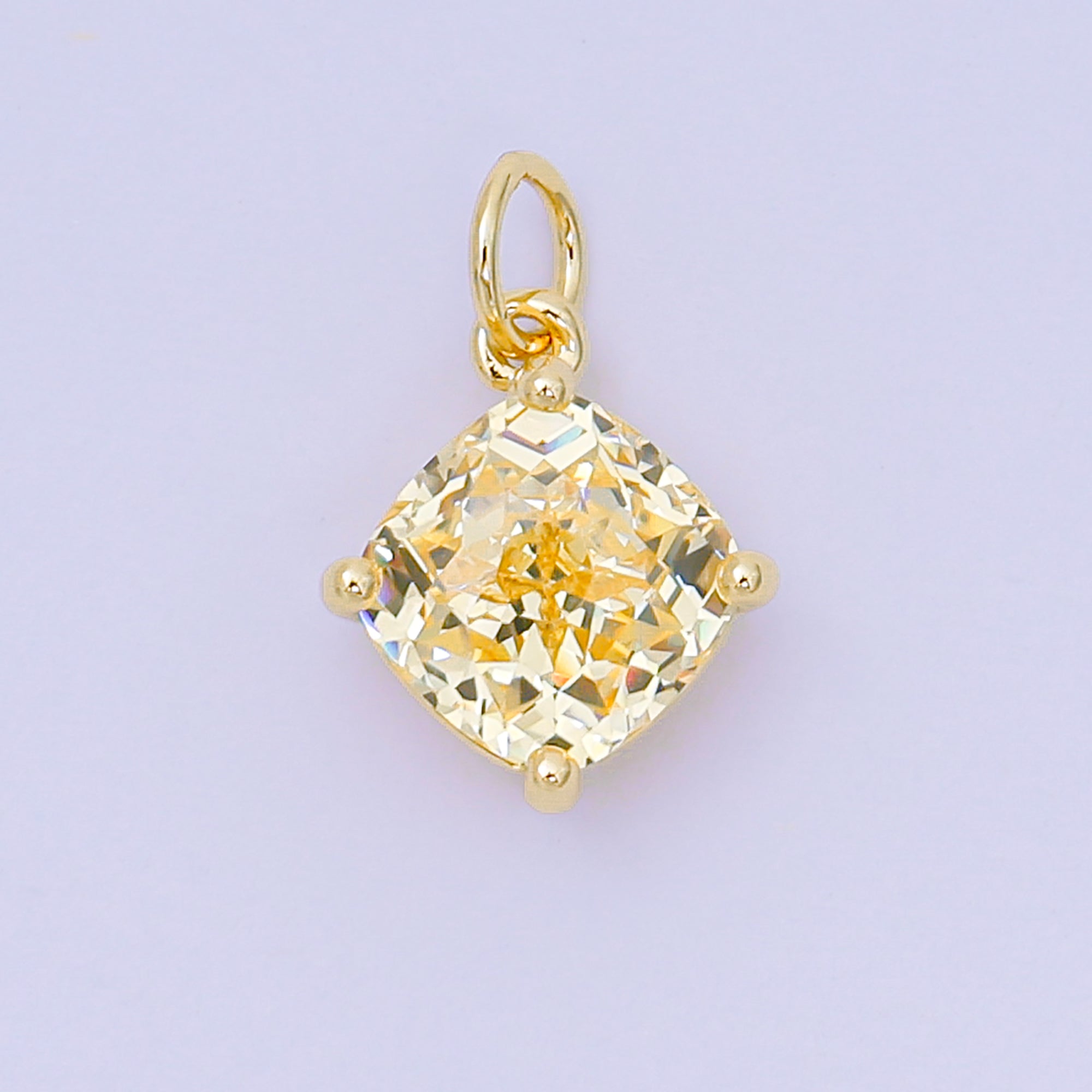 24K Gold Filled 13mm Rectangle Multicolor CZ Curvy Square Drop Charm | AC-1561 - AC-1567