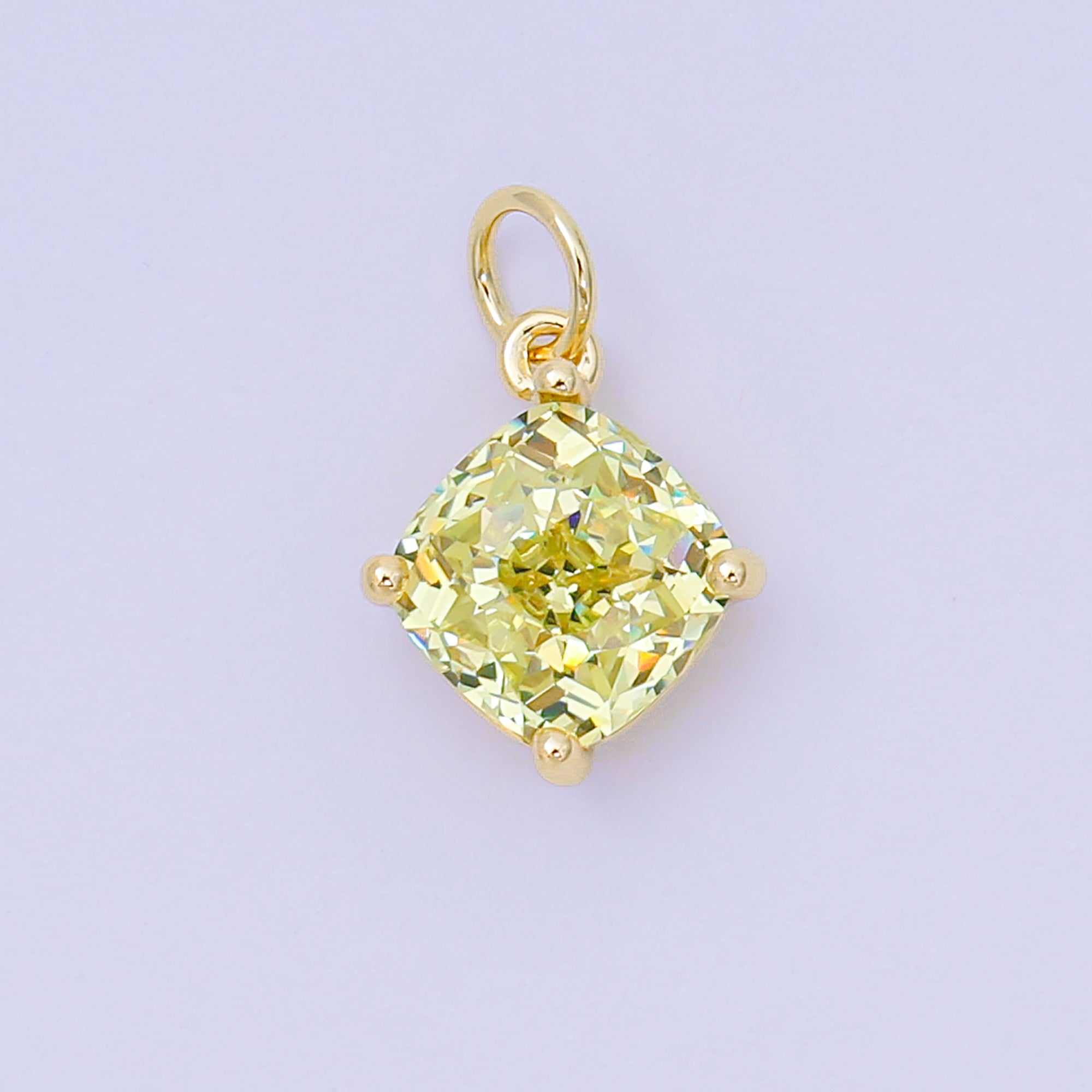 24K Gold Filled 13mm Rectangle Multicolor CZ Curvy Square Drop Charm | AC-1561 - AC-1567