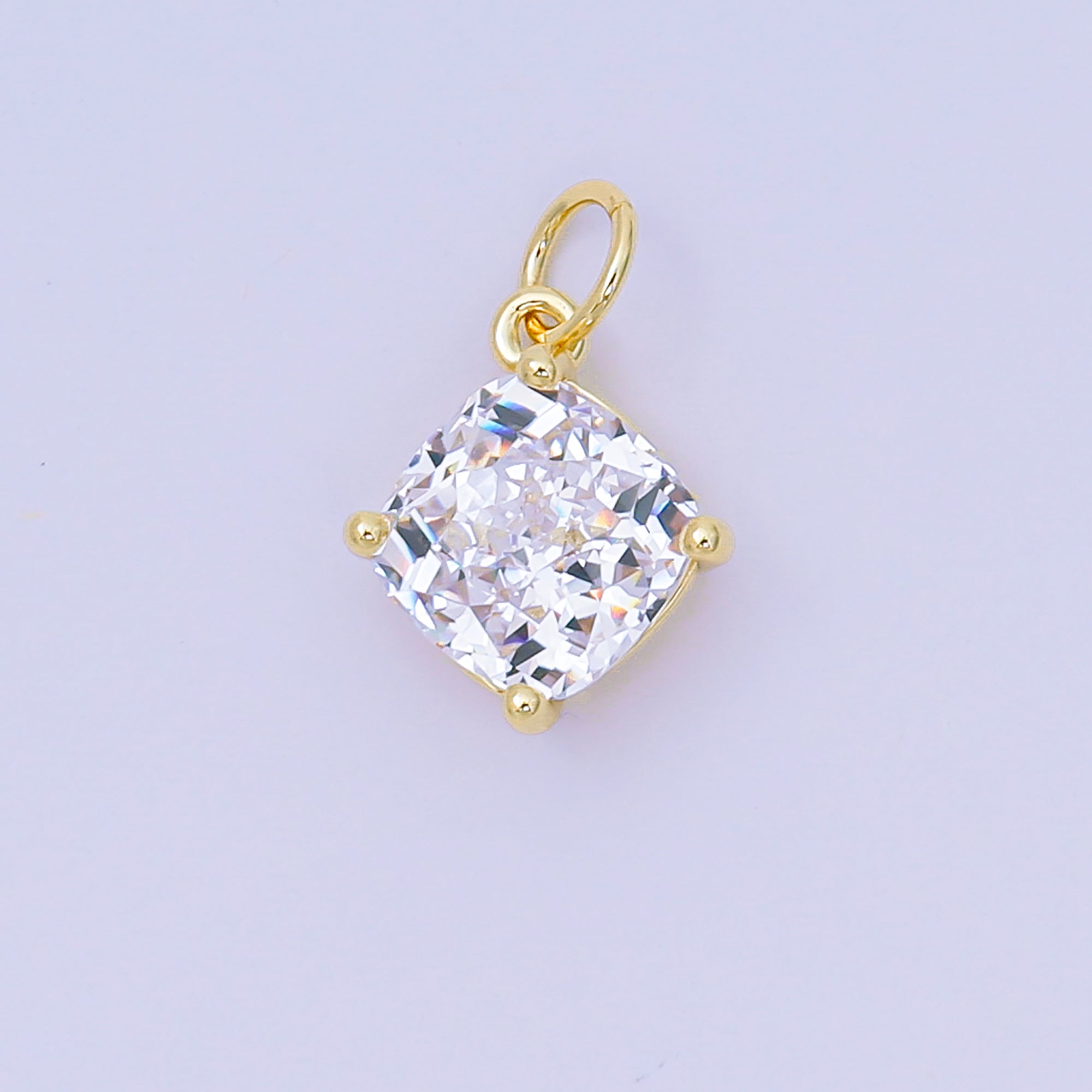 24K Gold Filled 13mm Rectangle Multicolor CZ Curvy Square Drop Charm | AC-1561 - AC-1567